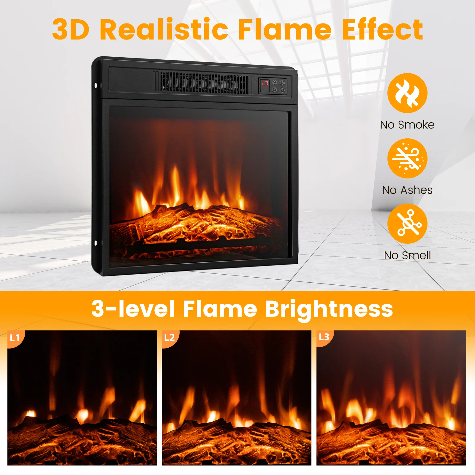 32 Inch 1400W Electric TV Stand Fireplace With Shelf, White - Image 8
