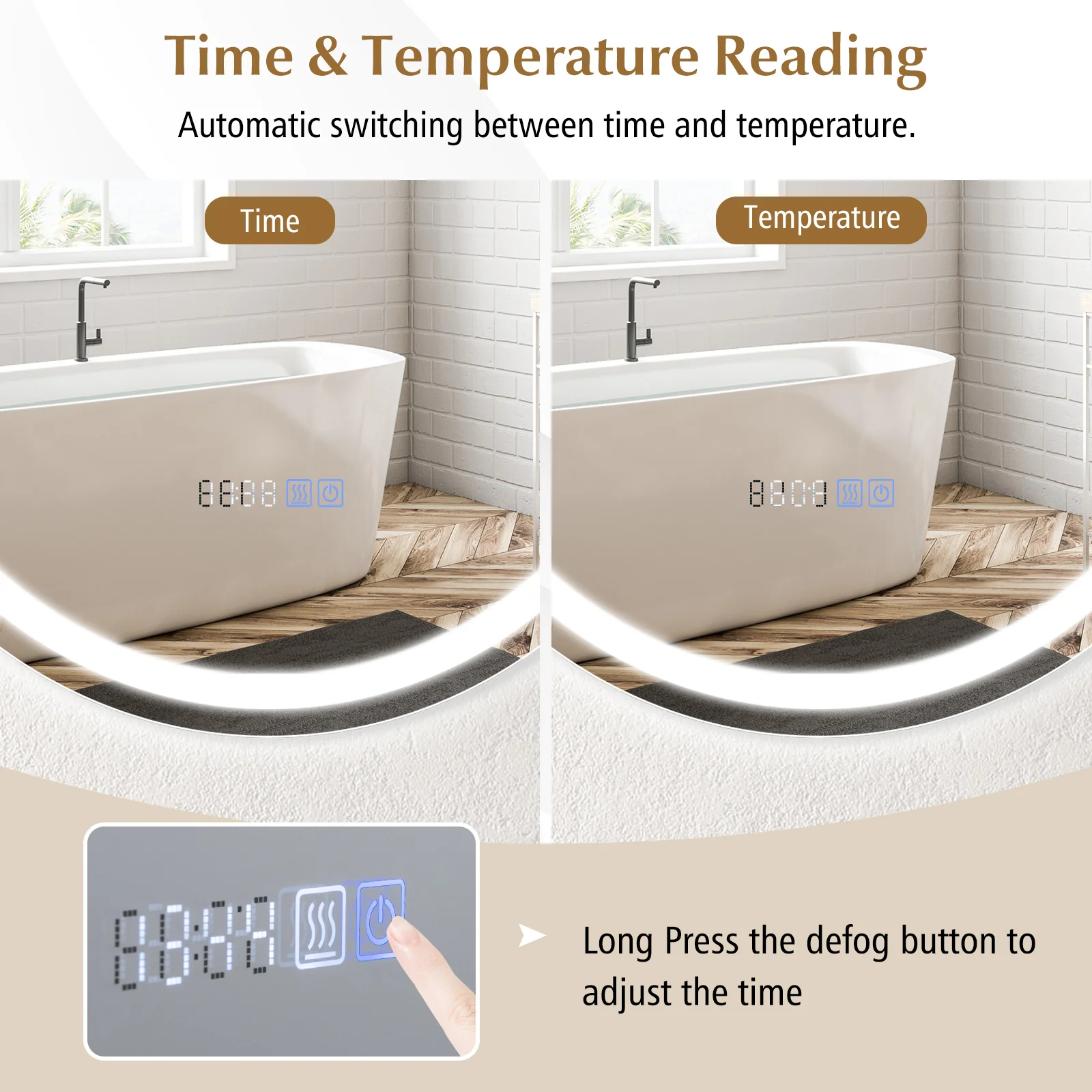 32 Inch Anti-Fog Bathroom Mirror With LED Lights, 3-Color - Image 10