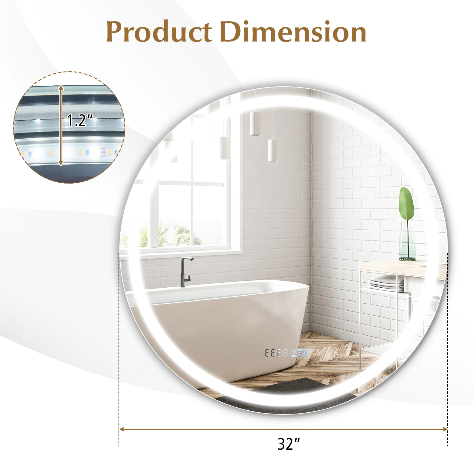 32 Inch Anti-Fog Bathroom Mirror With LED Lights, 3-Color - Image 5