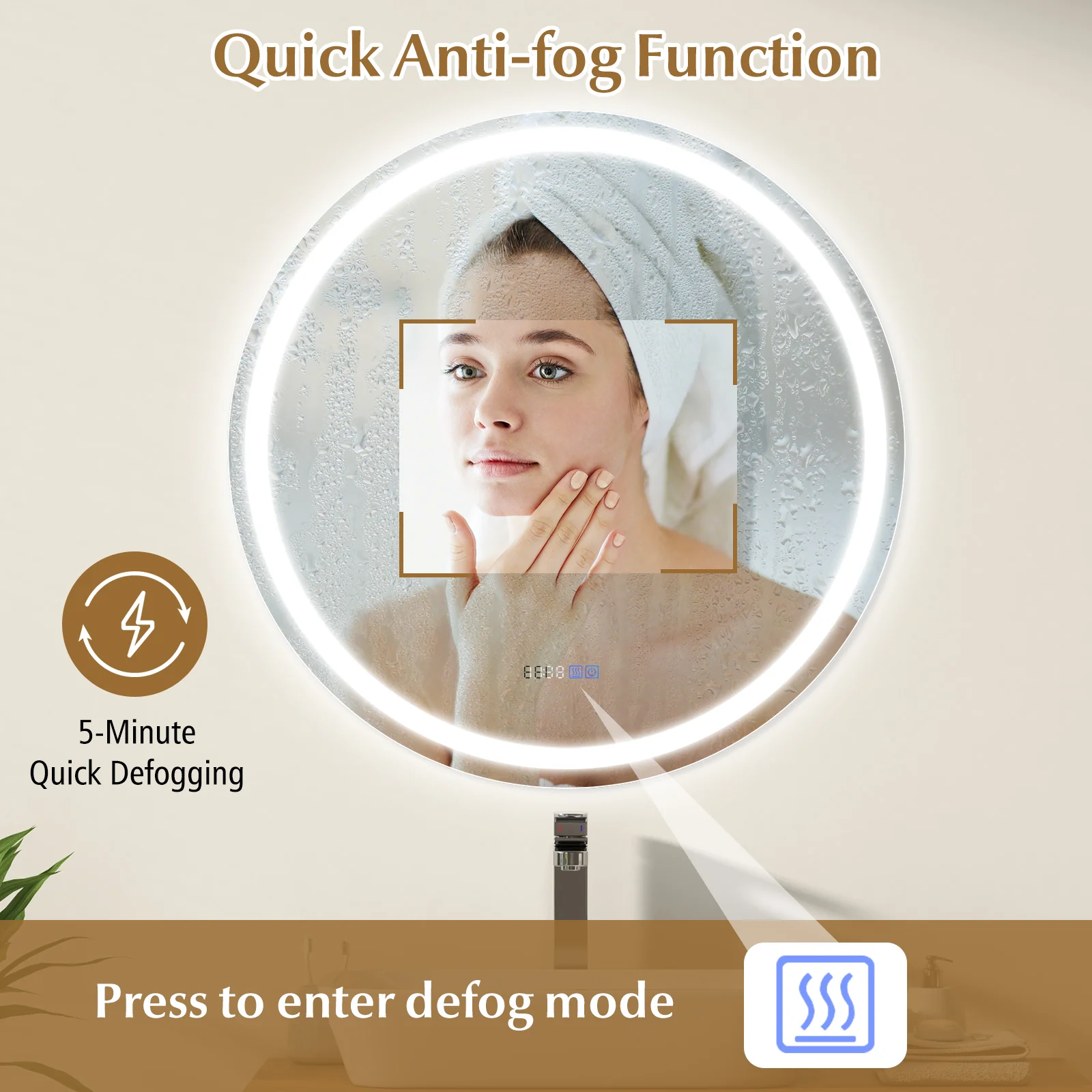 32 Inch Anti-Fog Bathroom Mirror With LED Lights, 3-Color - Image 8