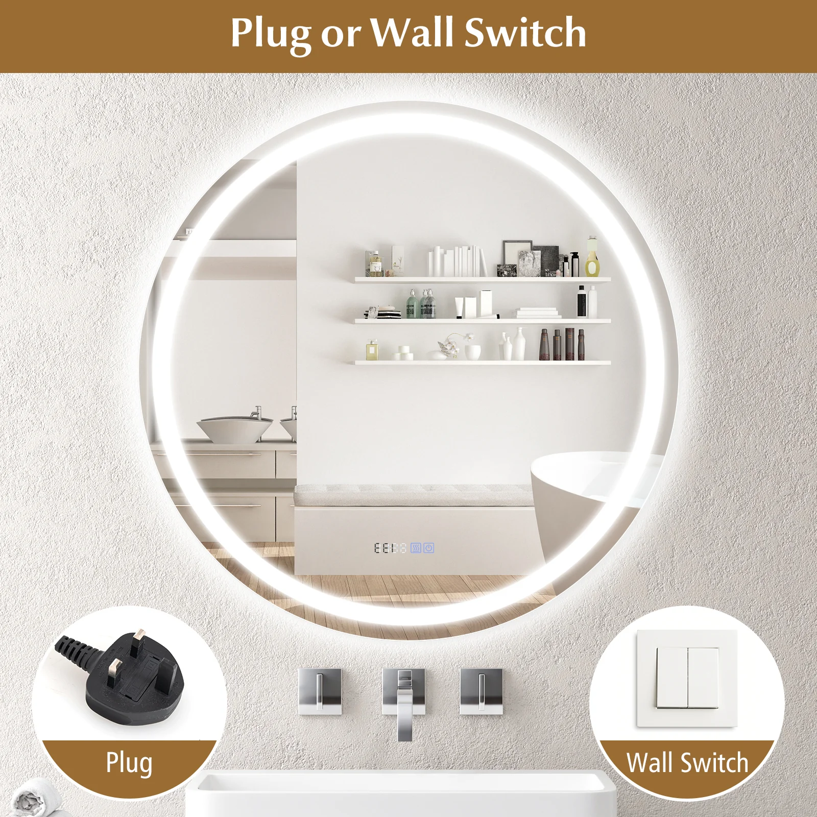 32 Inch Anti-Fog Bathroom Mirror With LED Lights, 3-Color - Image 9
