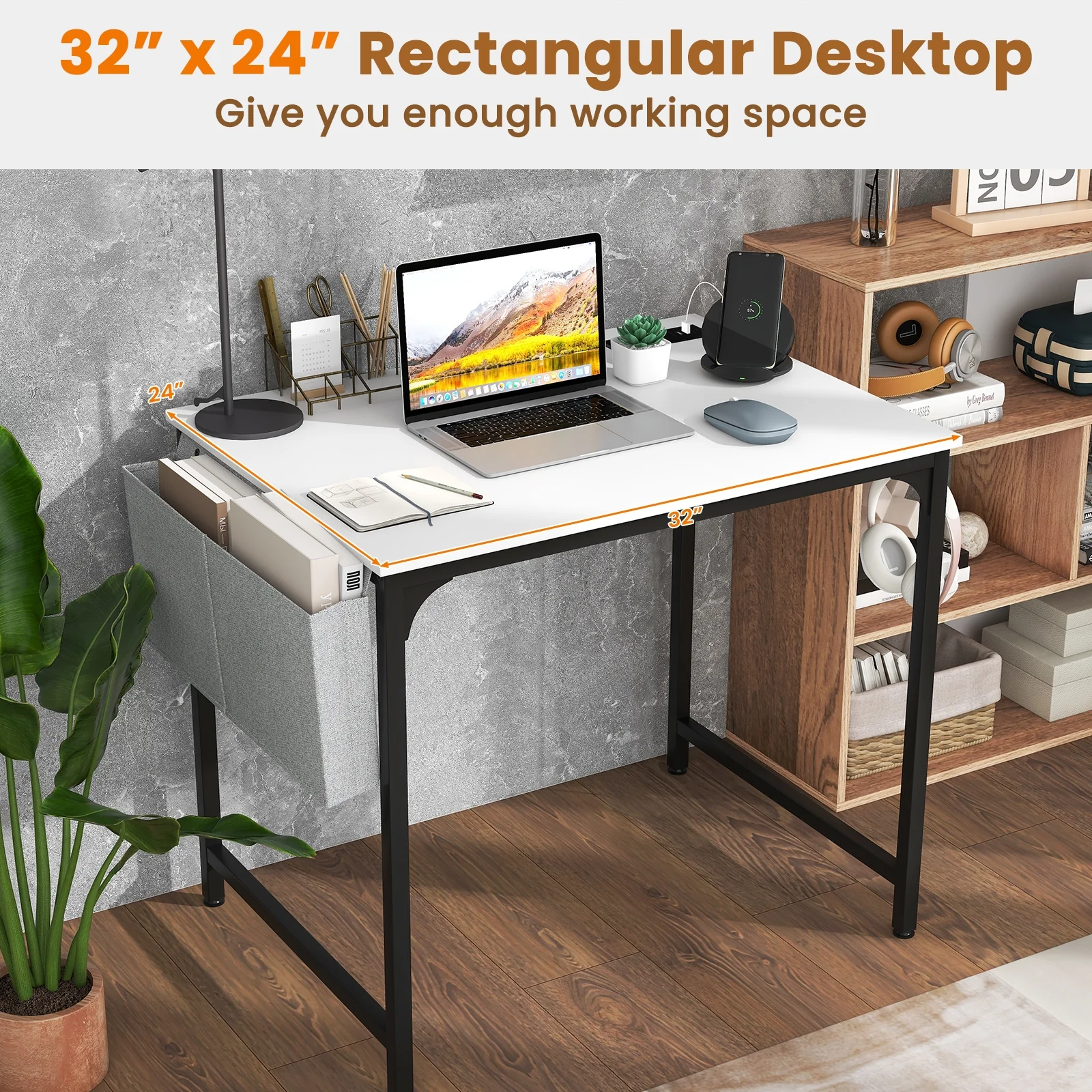 32 Inch Computer Desk, With Charging Station, White - Image 10