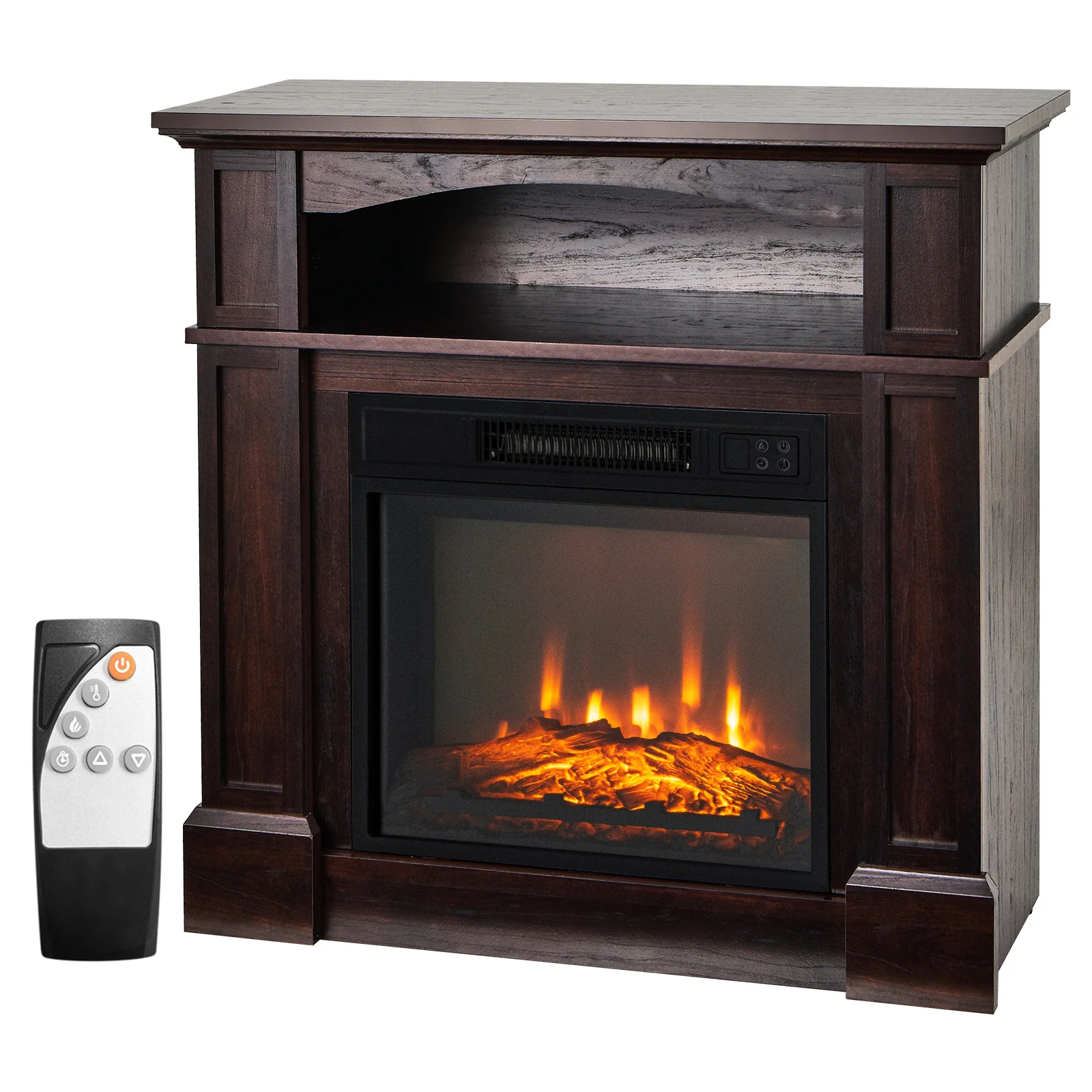 32 Inch Electric TV Stand Fireplace With Shelf, Natural - Image 5