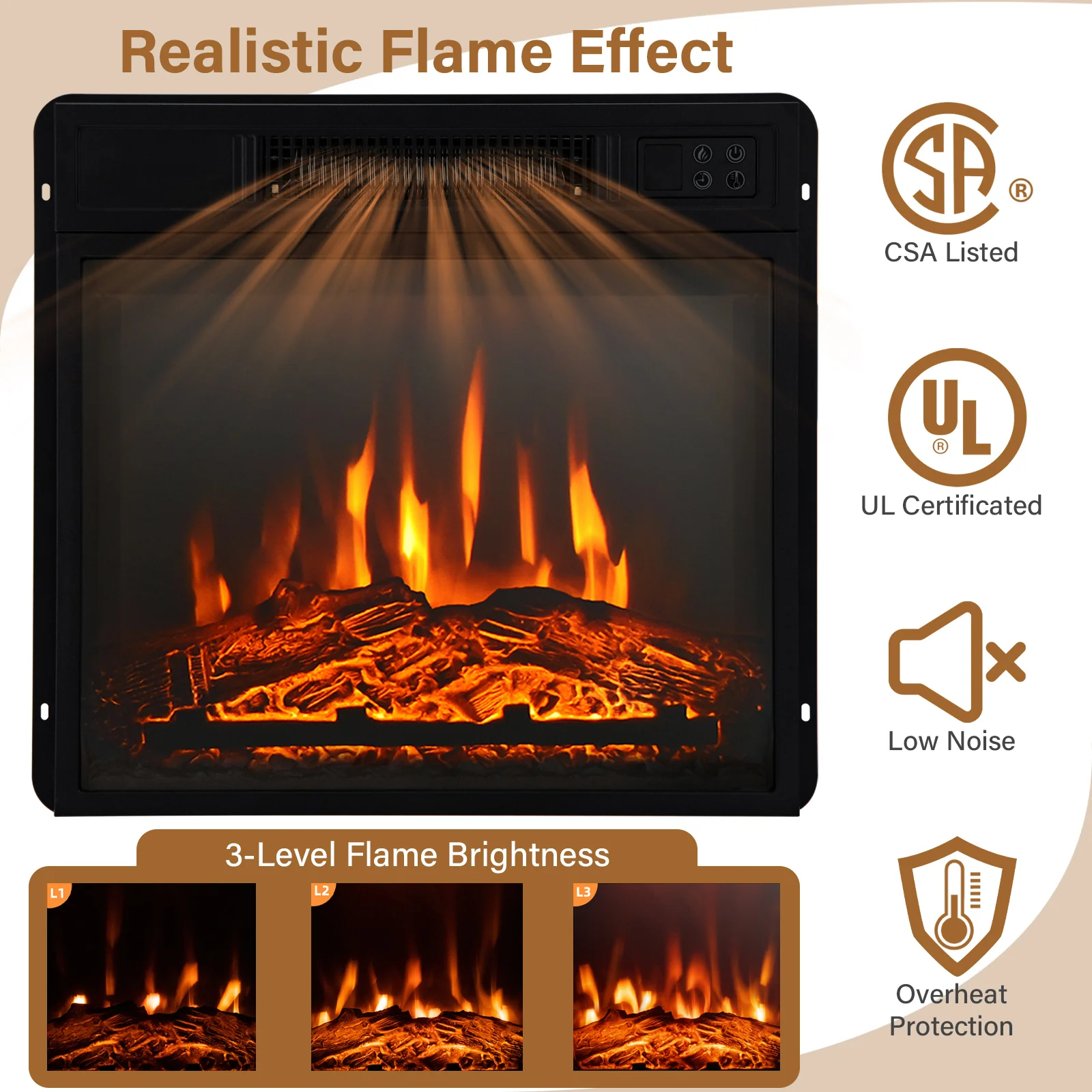 32 Inch Electric TV Stand Fireplace With Shelf, Natural - Image 8