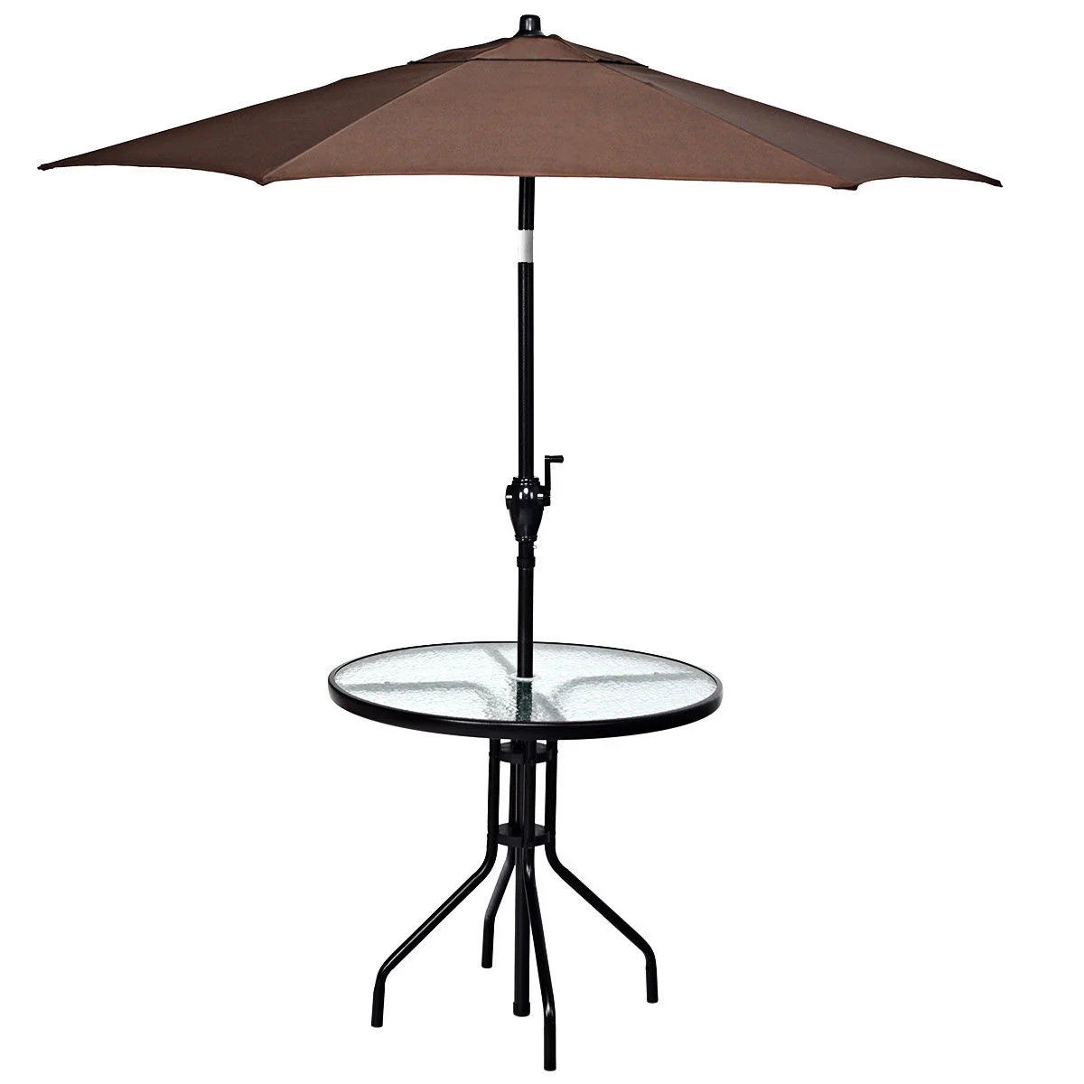 32 Inch Outdoor Patio Round Tempered Glass Table With Umbrella Hole, Transparent - Image 8