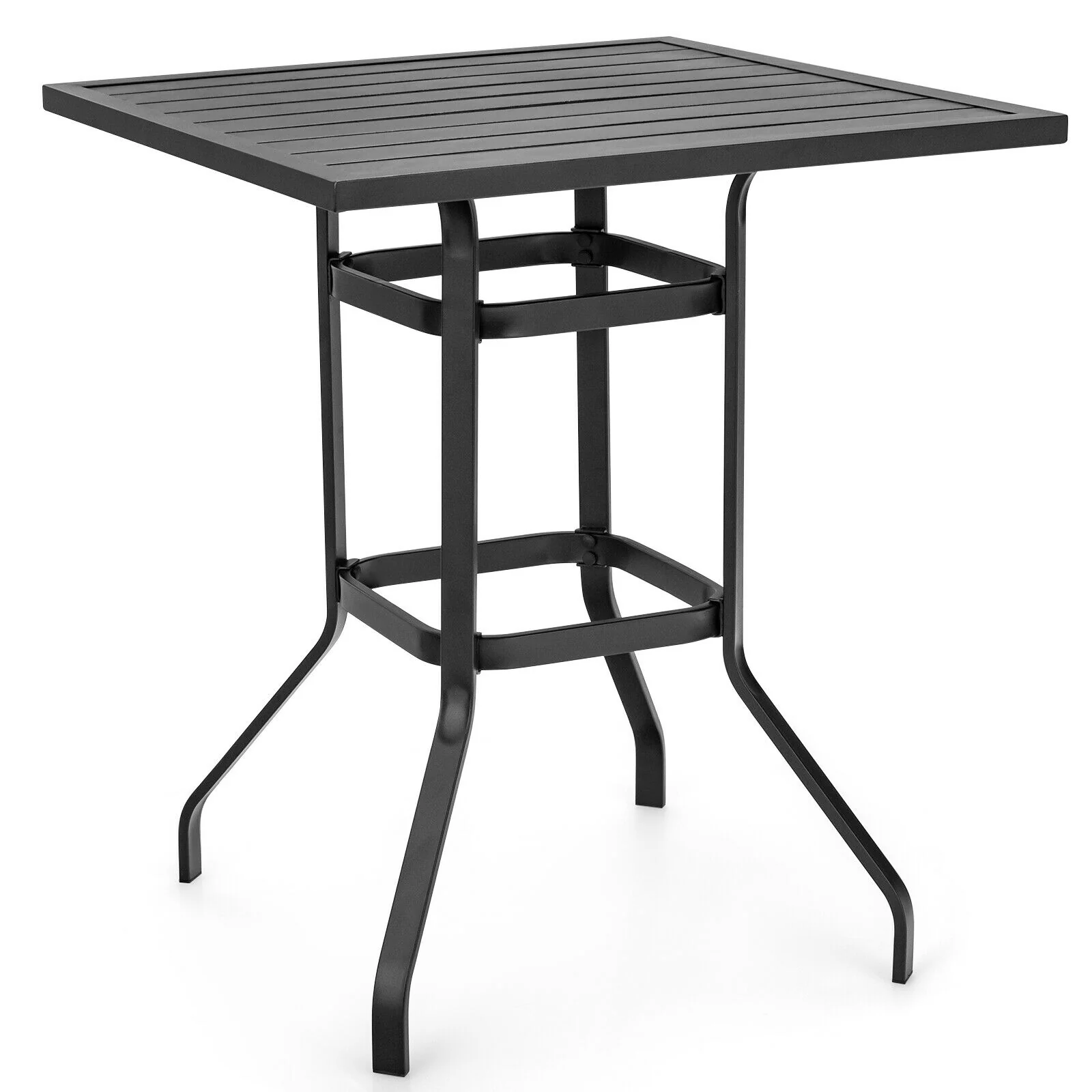32 Inch Outdoor Steel Square Bar Table, Powder-Coated Tabletop, Black