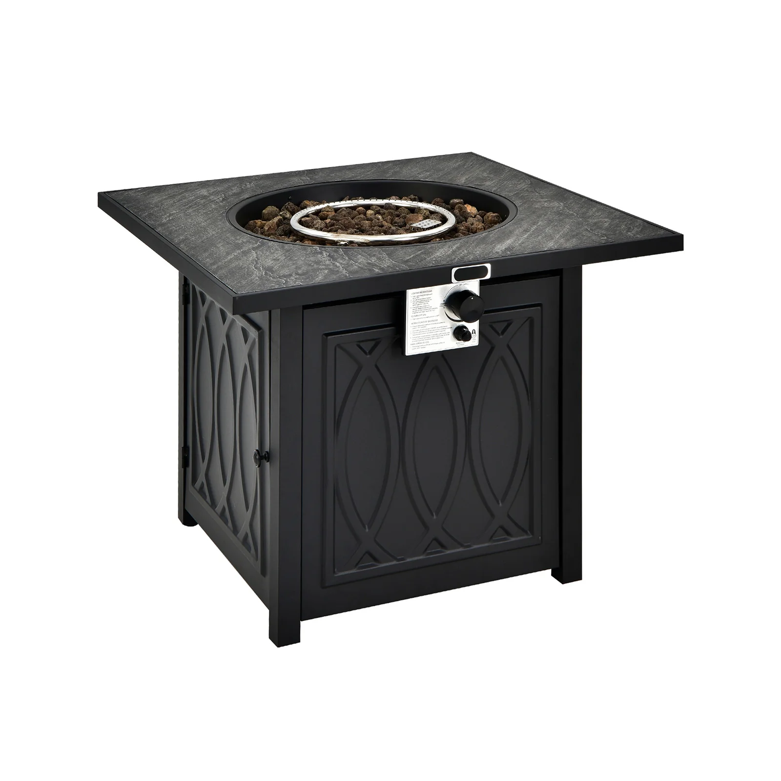 32 Inch Propane Fire Pit Table, Square Tabletop, Lava Rocks, 50000 BTU, Black