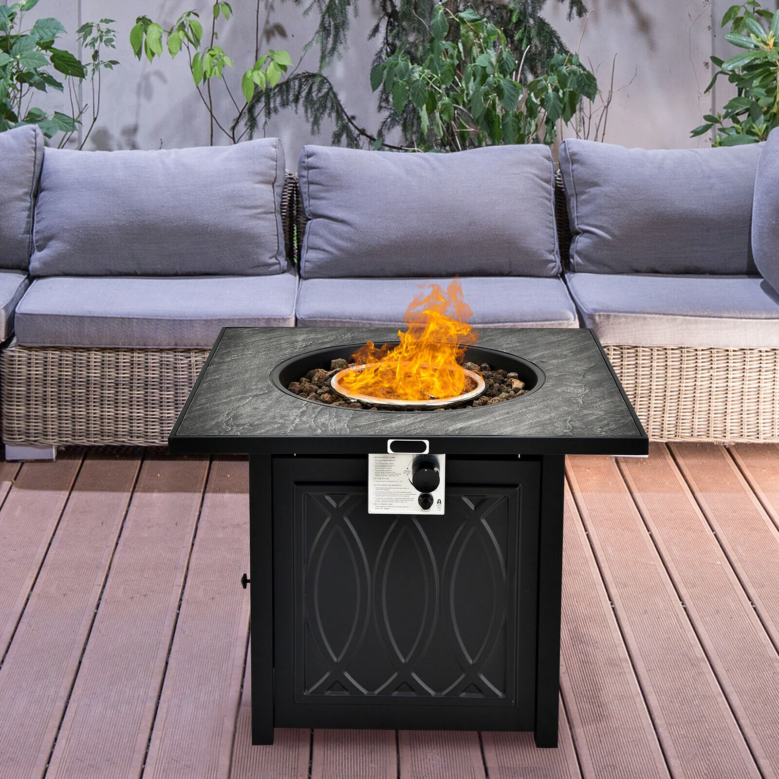 32 Inch Propane Fire Pit Table, Square Tabletop, Lava Rocks, 50000 BTU, Black - Image 2