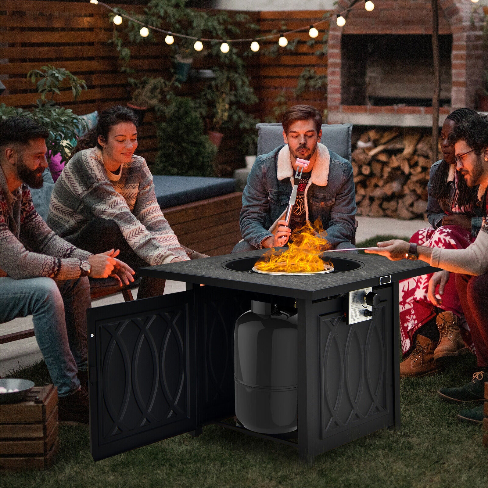 32 Inch Propane Fire Pit Table, Square Tabletop, Lava Rocks, 50000 BTU, Black - Image 3