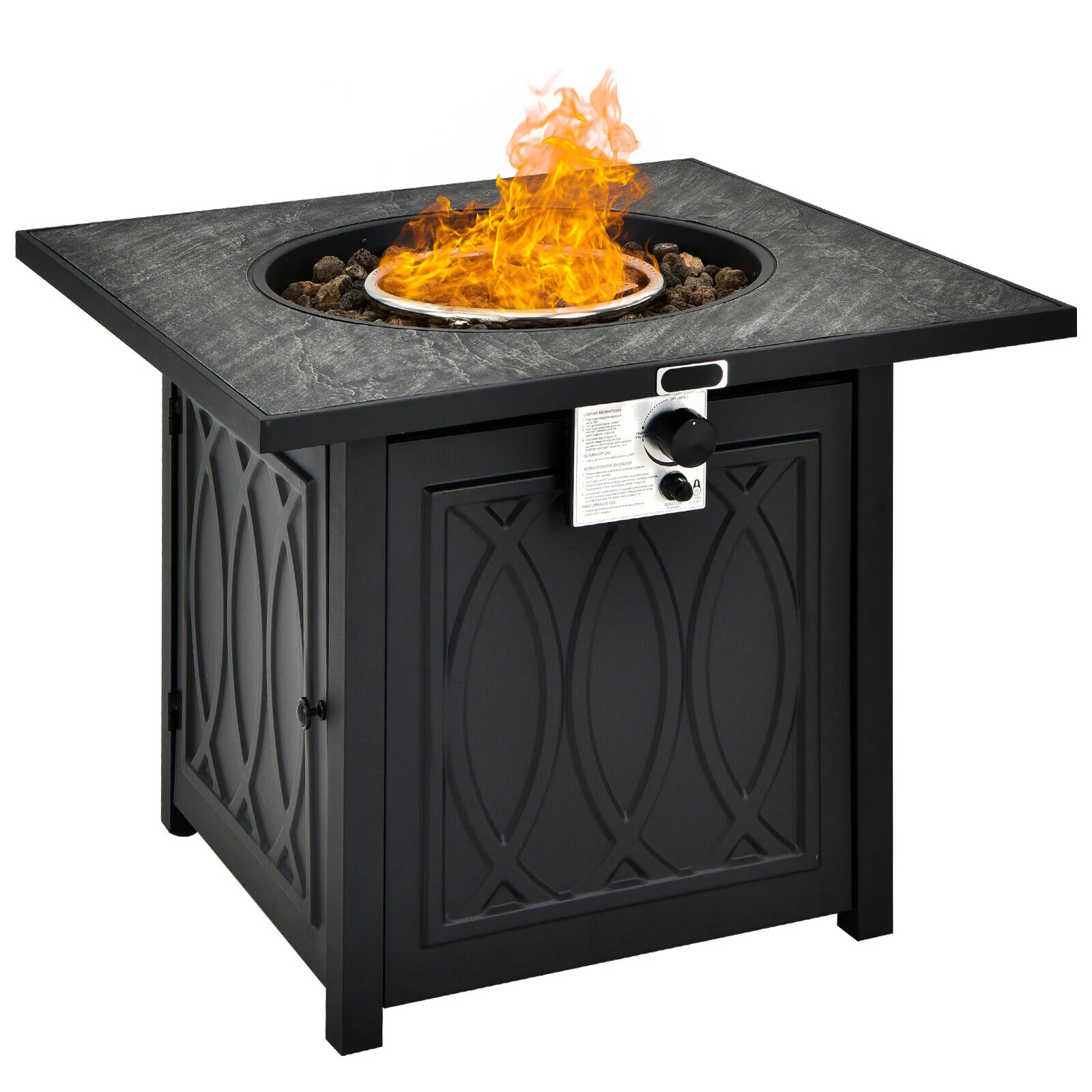 32 Inch Propane Fire Pit Table, Square Tabletop, Lava Rocks, 50000 BTU, Black - Image 5