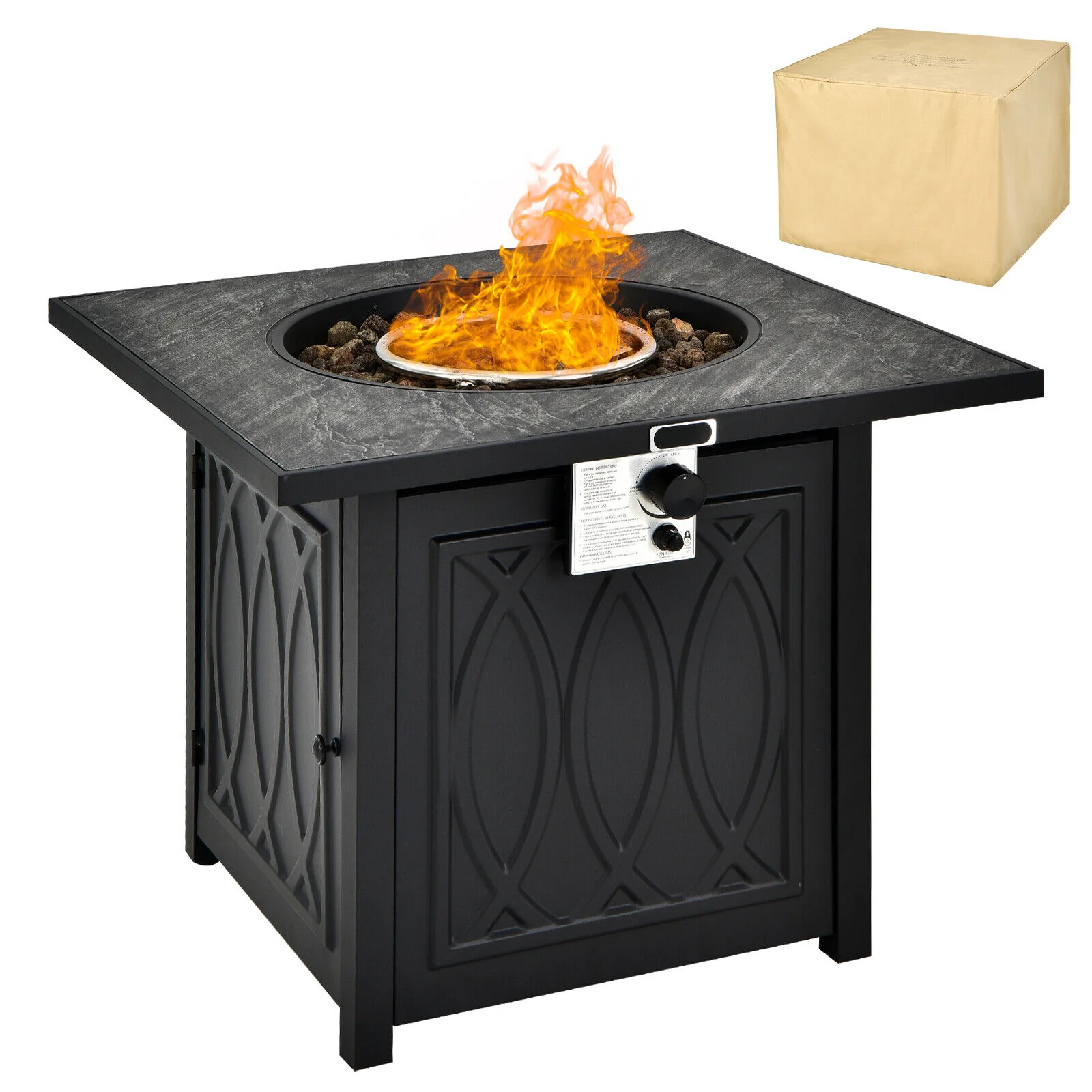 32 Inch Propane Fire Pit Table, Square Tabletop, Lava Rocks, 50000 BTU, Black - Image 8