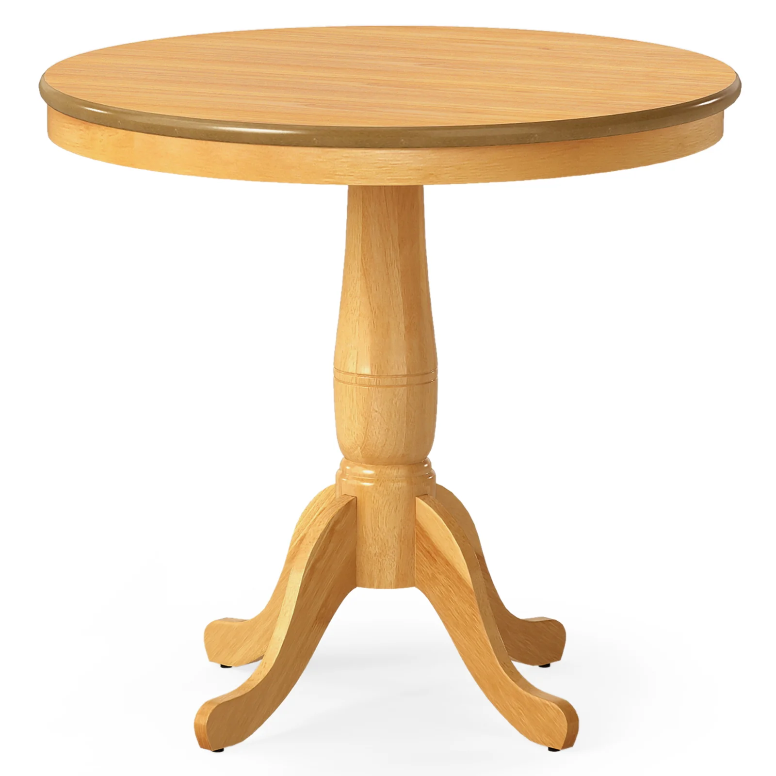 32 Inch Wooden Round Pub Pedestal Side Table, Natural - Image 5