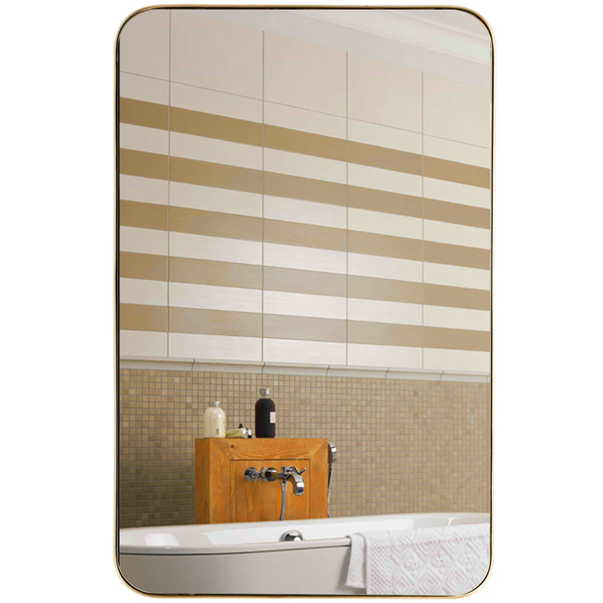 32 Inch x 20 Inch Metal Frame Wall Mirror, Golden - Image 5
