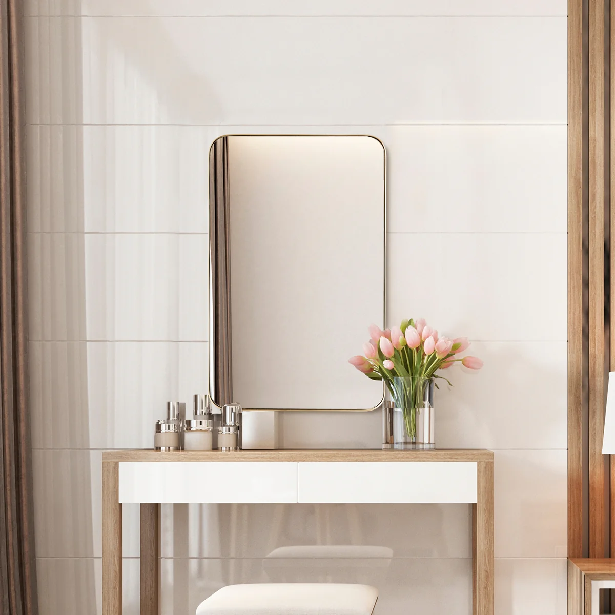 32 Inch x 20 Inch Metal Frame Wall Mirror, Golden - Image 7