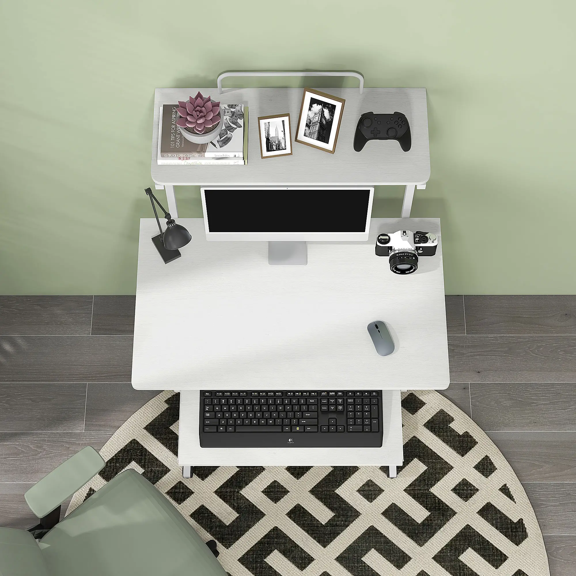 32" Mobile Computer Table, Rolling Study Desk with Keyboard Tray, White - Image 8