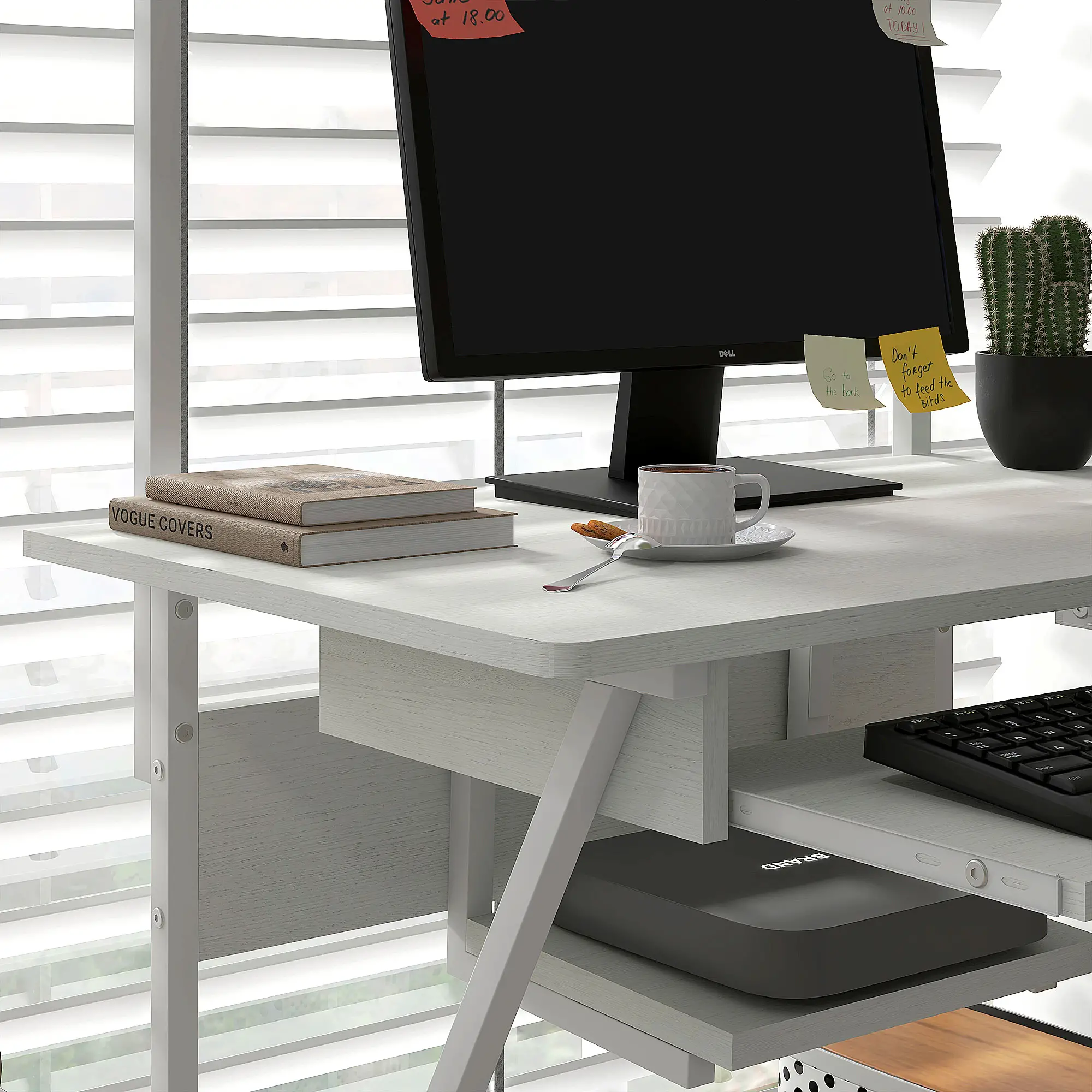 32" Mobile Computer Table, Rolling Study Desk with Keyboard Tray, White - Image 9