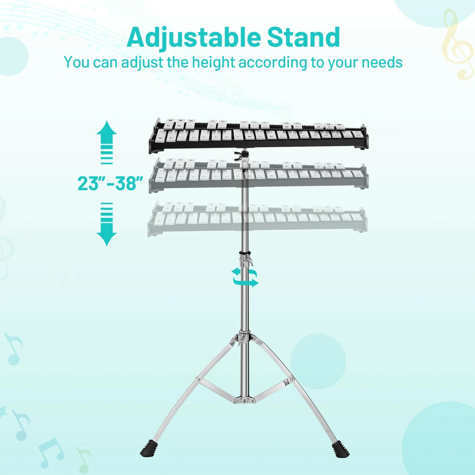 32 Note Glockenspiel Xylophone, Adjustable Stand, Black - Image 10