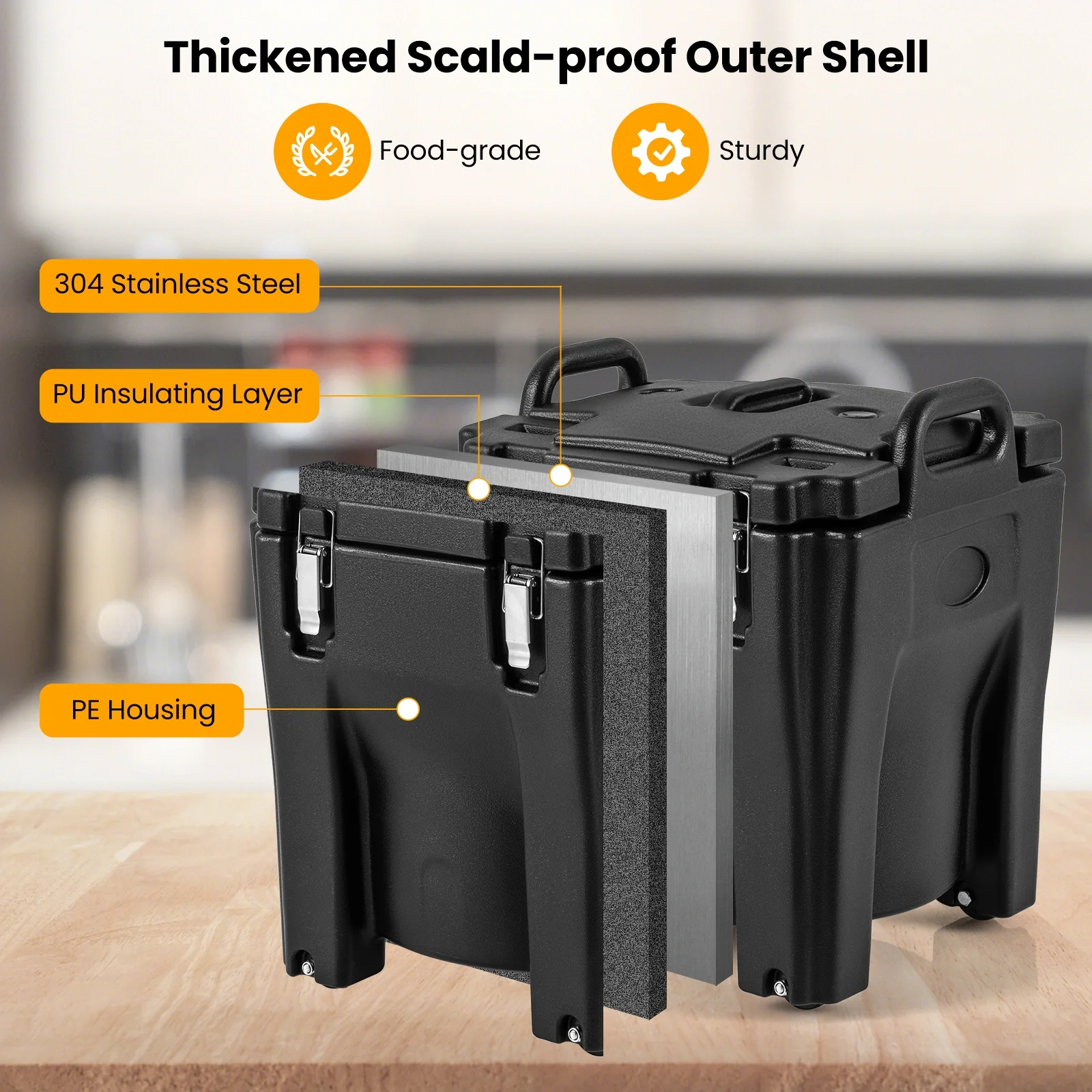 32 QT Portable Insulated Food Carrier, Stainless Steel Barrel, Black - Image 10