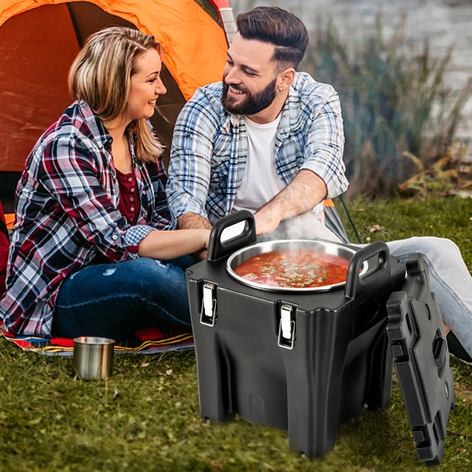 32 QT Portable Insulated Food Carrier, Stainless Steel Barrel, Black - Image 3