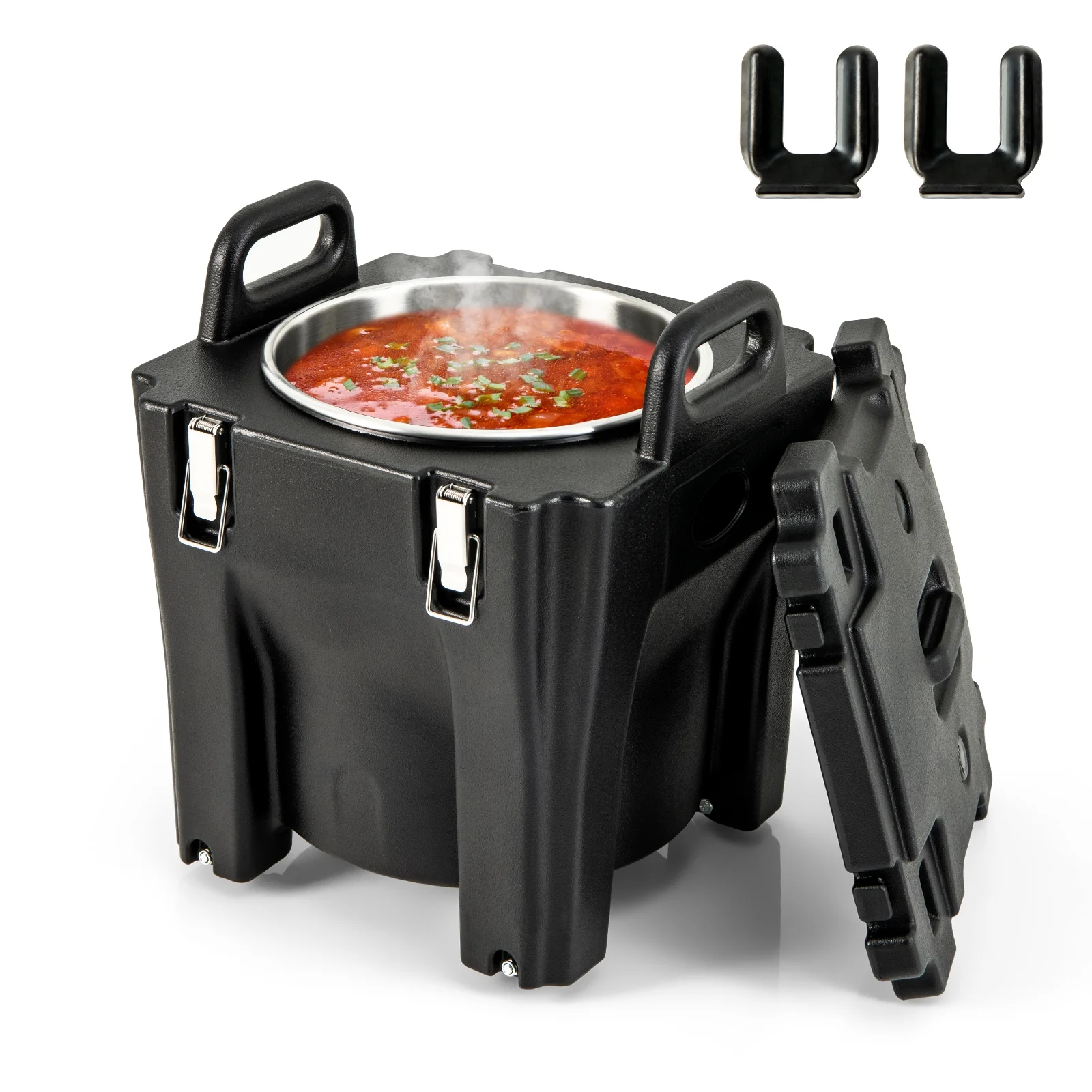 32 QT Portable Insulated Food Carrier, Stainless Steel Barrel, Black - Image 4