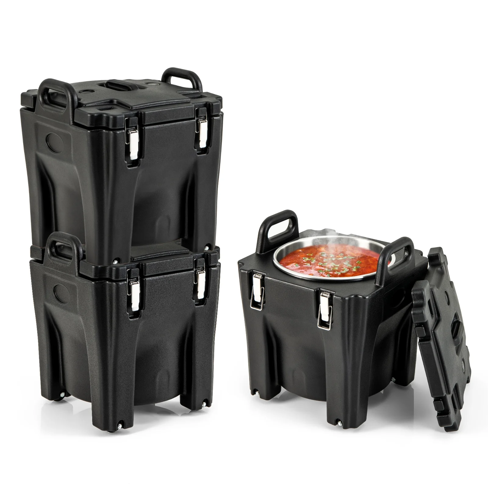 32 QT Portable Insulated Food Carrier, Stainless Steel Barrel, Black - Image 5