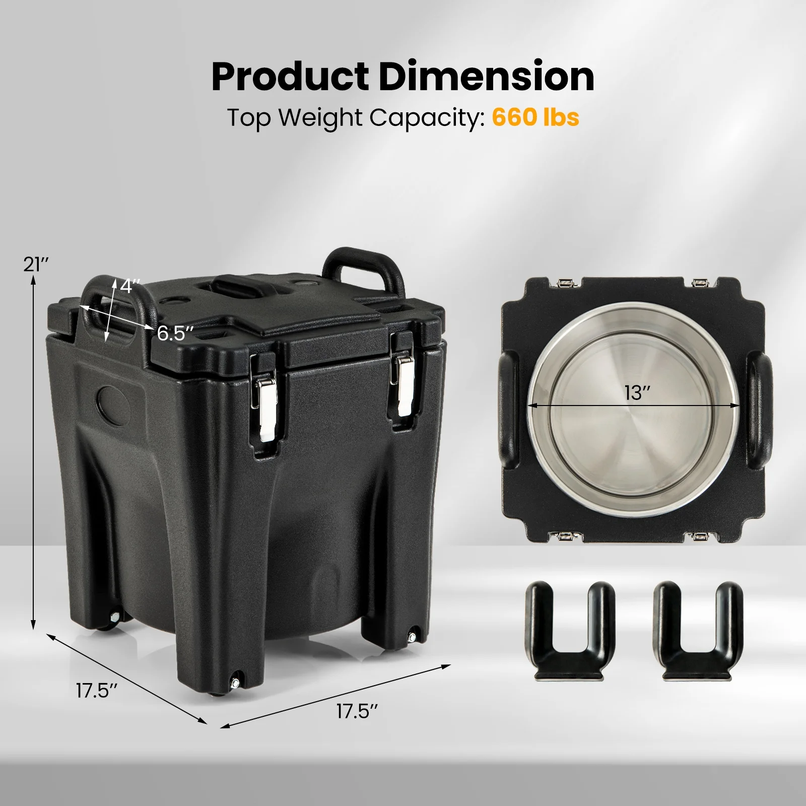 32 QT Portable Insulated Food Carrier, Stainless Steel Barrel, Black - Image 6
