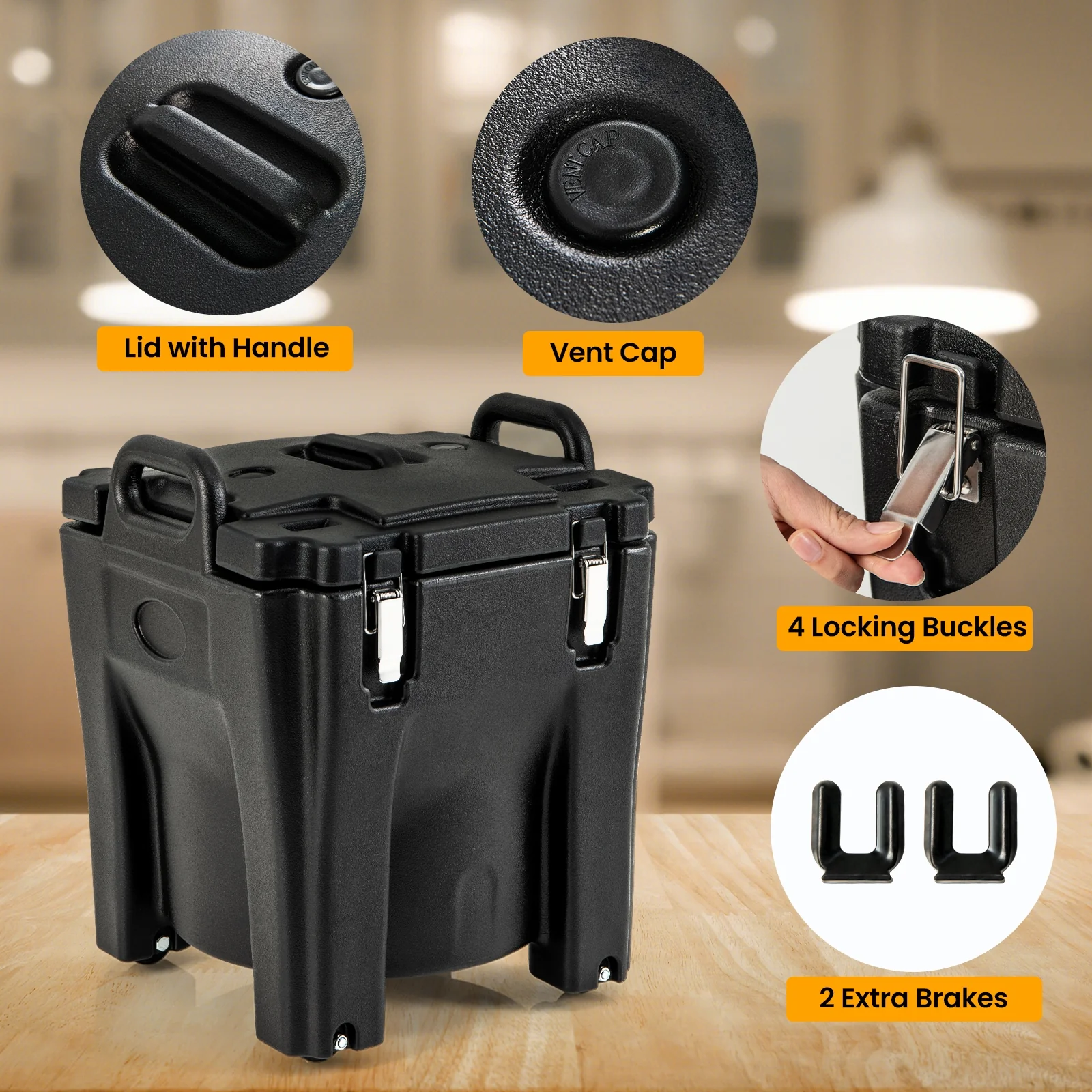 32 QT Portable Insulated Food Carrier, Stainless Steel Barrel, Black - Image 8