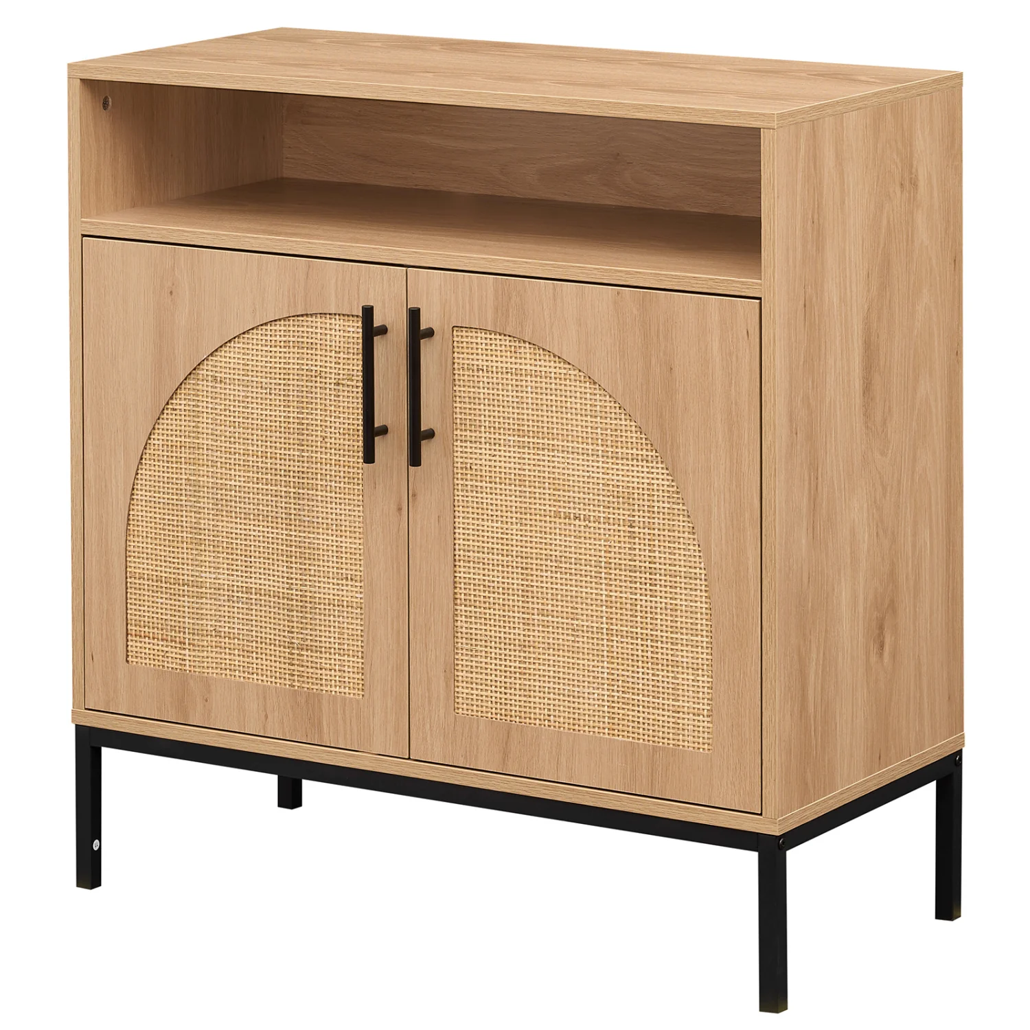 32" Sideboard Buffet Cabinet, 2 Rattan Doors, Adjustable Shelf, Natural