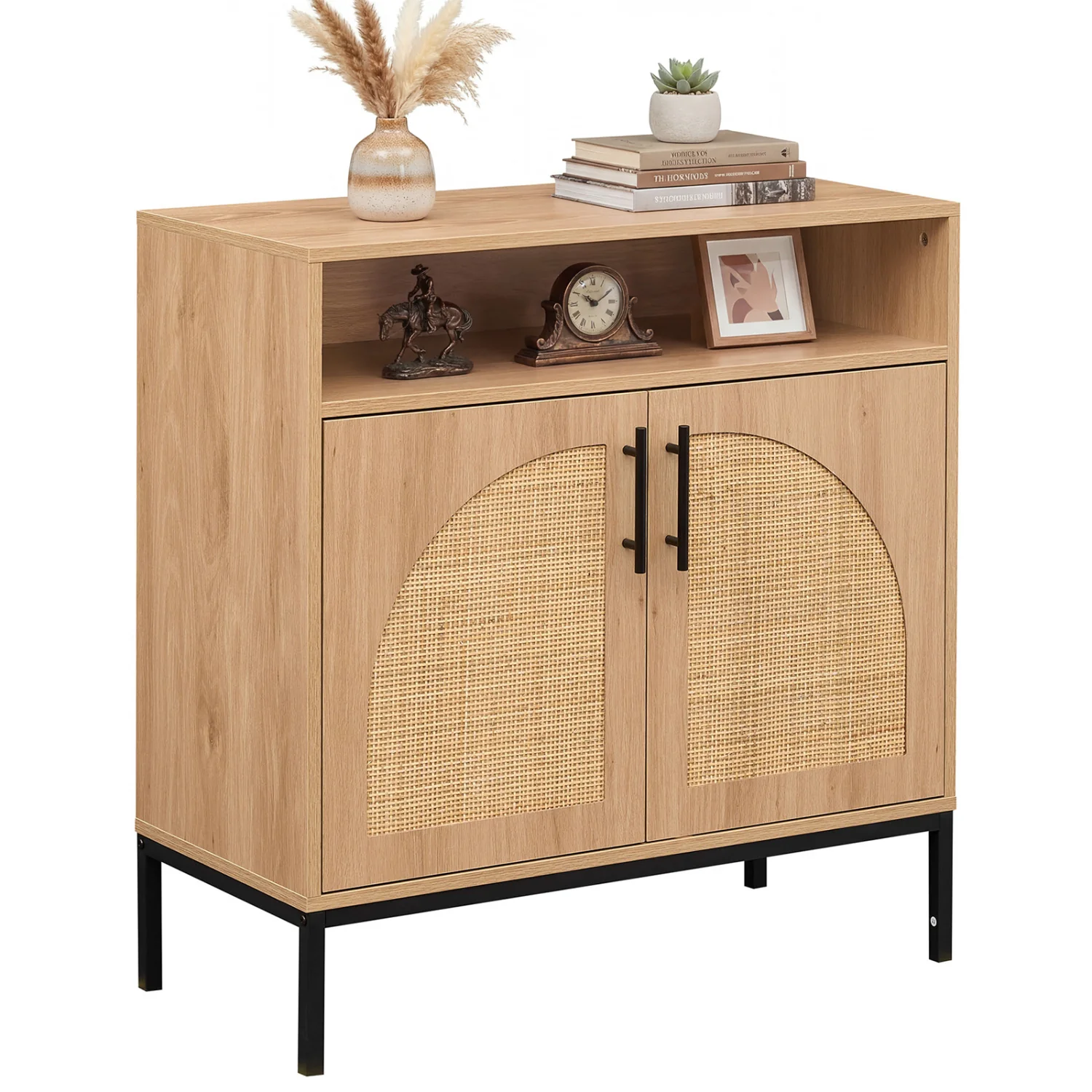 32" Sideboard Buffet Cabinet, 2 Rattan Doors, Adjustable Shelf, Natural - Image 4