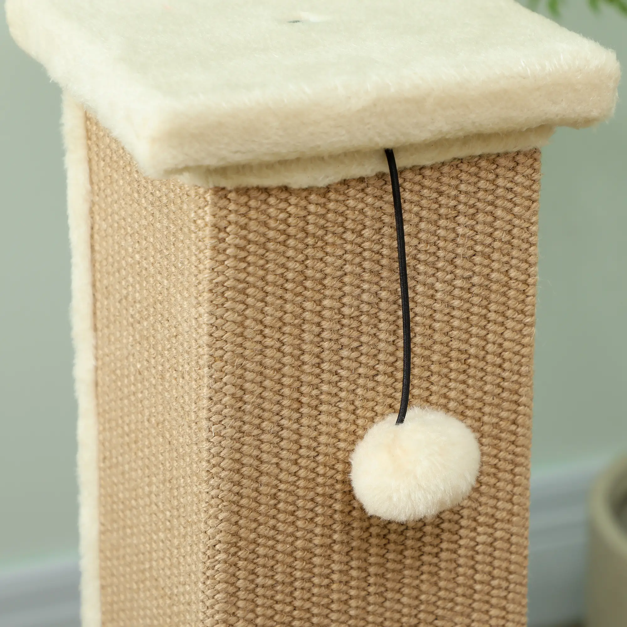 32" Tall Cat Scratching Post, Sisal Scratcher with Hanging Ball, Beige - Image 10
