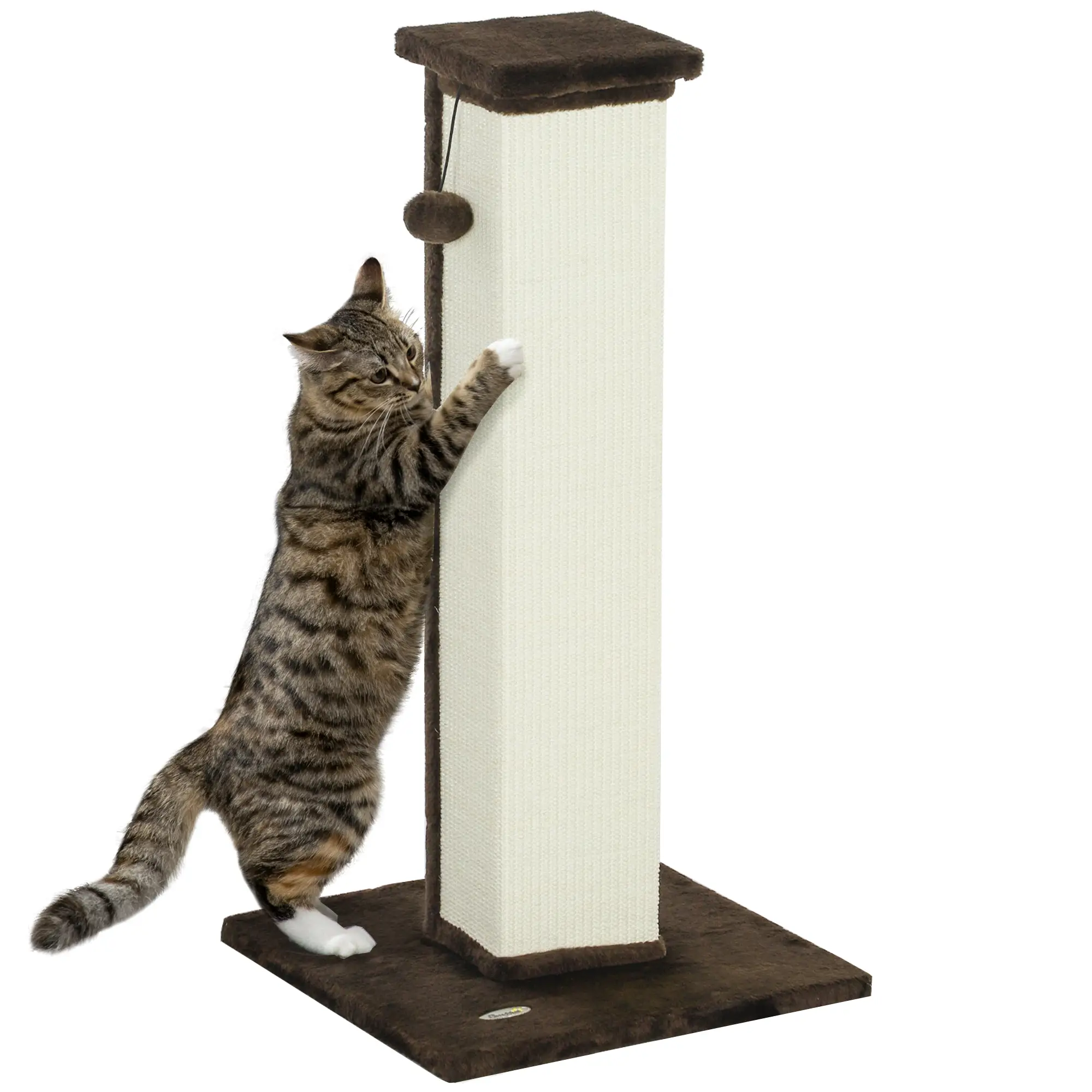 32" Tall Cat Scratching Post, Sisal Scratcher with Hanging Ball, Brown - Image 11