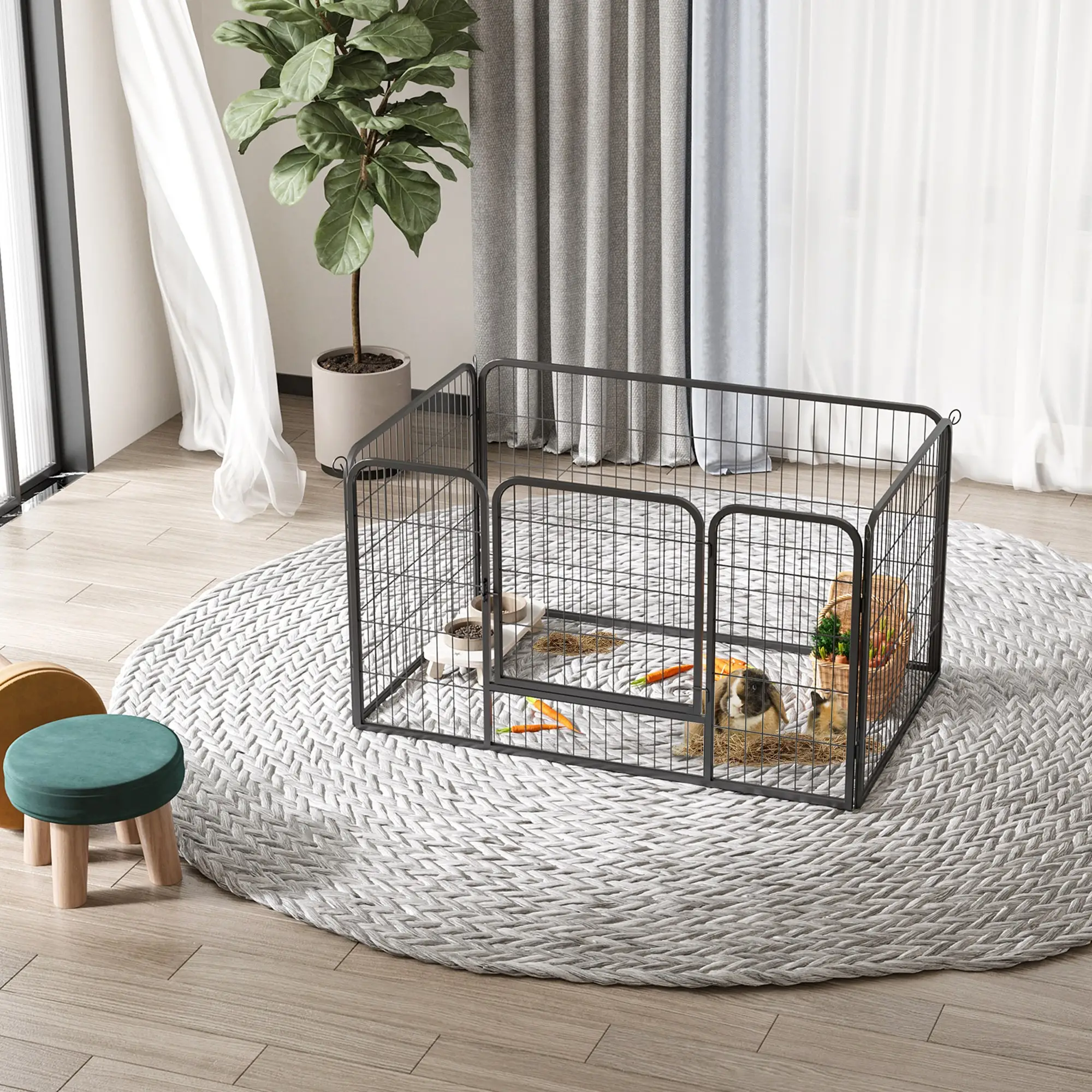 32"W 4-Panel Metal Dog Playpen, Indoor Outdoor Pet Fence, Black - Image 2