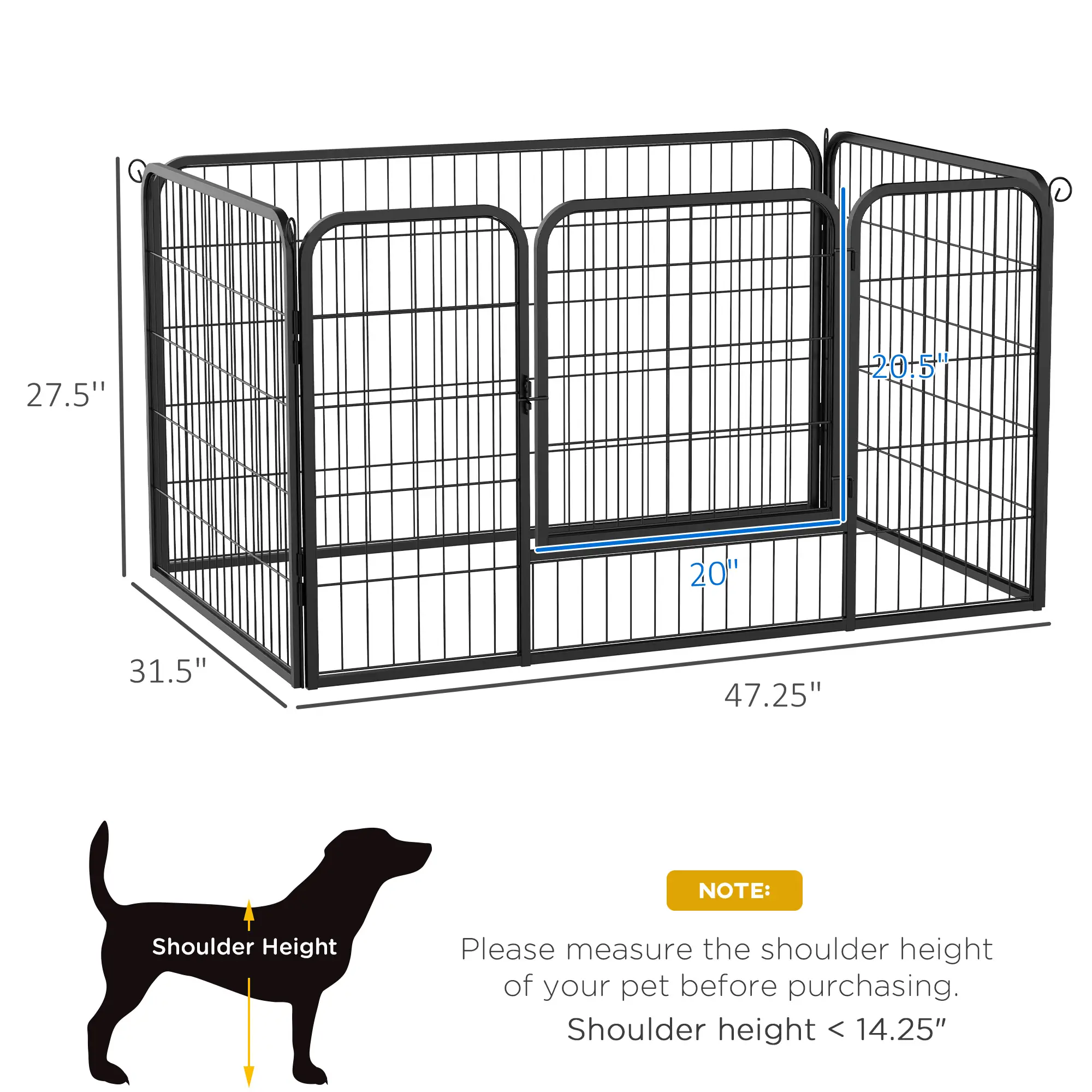 32"W 4-Panel Metal Dog Playpen, Indoor Outdoor Pet Fence, Black - Image 3