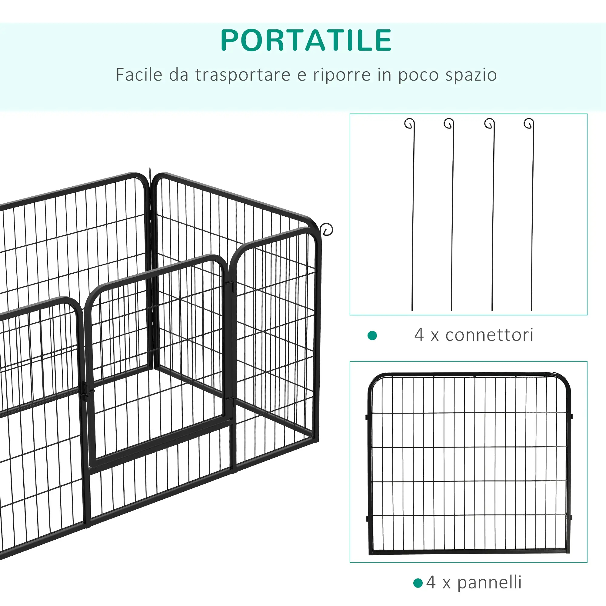 32"W 4-Panel Metal Dog Playpen, Indoor Outdoor Pet Fence, Black - Image 4