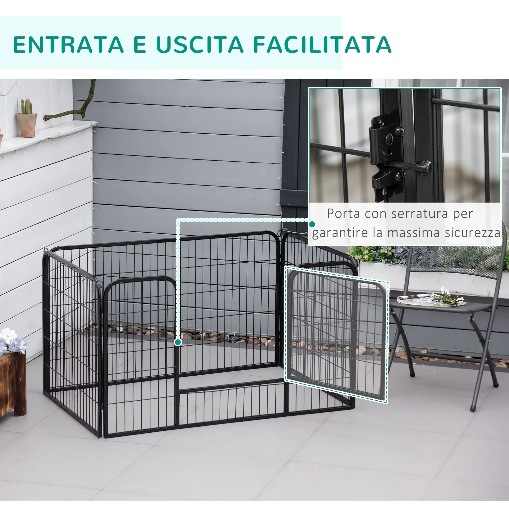 32"W 4-Panel Metal Dog Playpen, Indoor Outdoor Pet Fence, Black - Image 6
