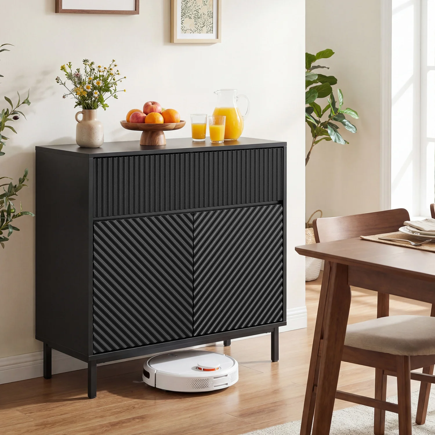 32" Wide Buffet Cabinet, 2 Doors, 1 Drawer, Black - Image 3