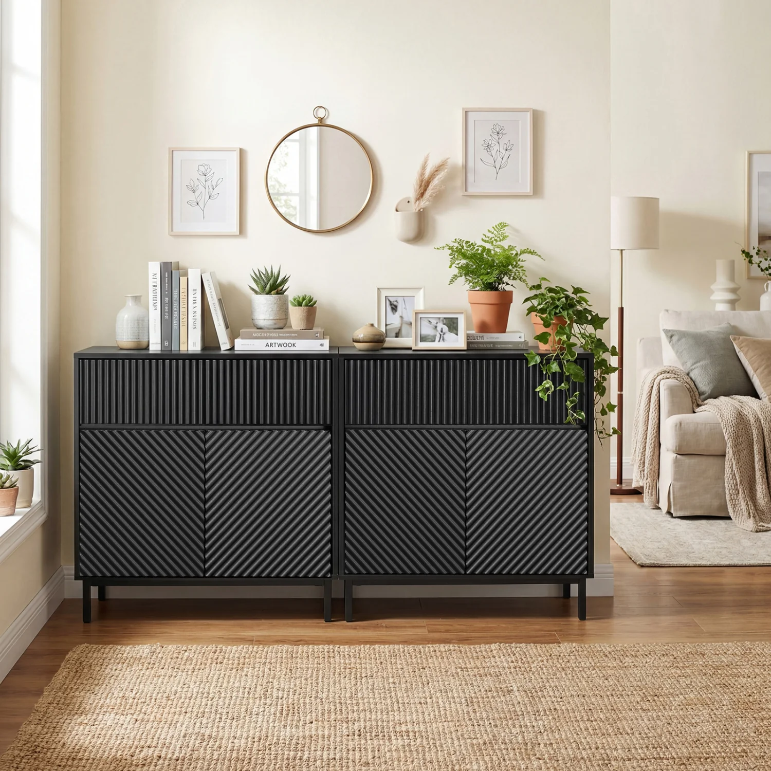 32" Wide Buffet Cabinet, 2 Doors, 1 Drawer, Black - Image 6