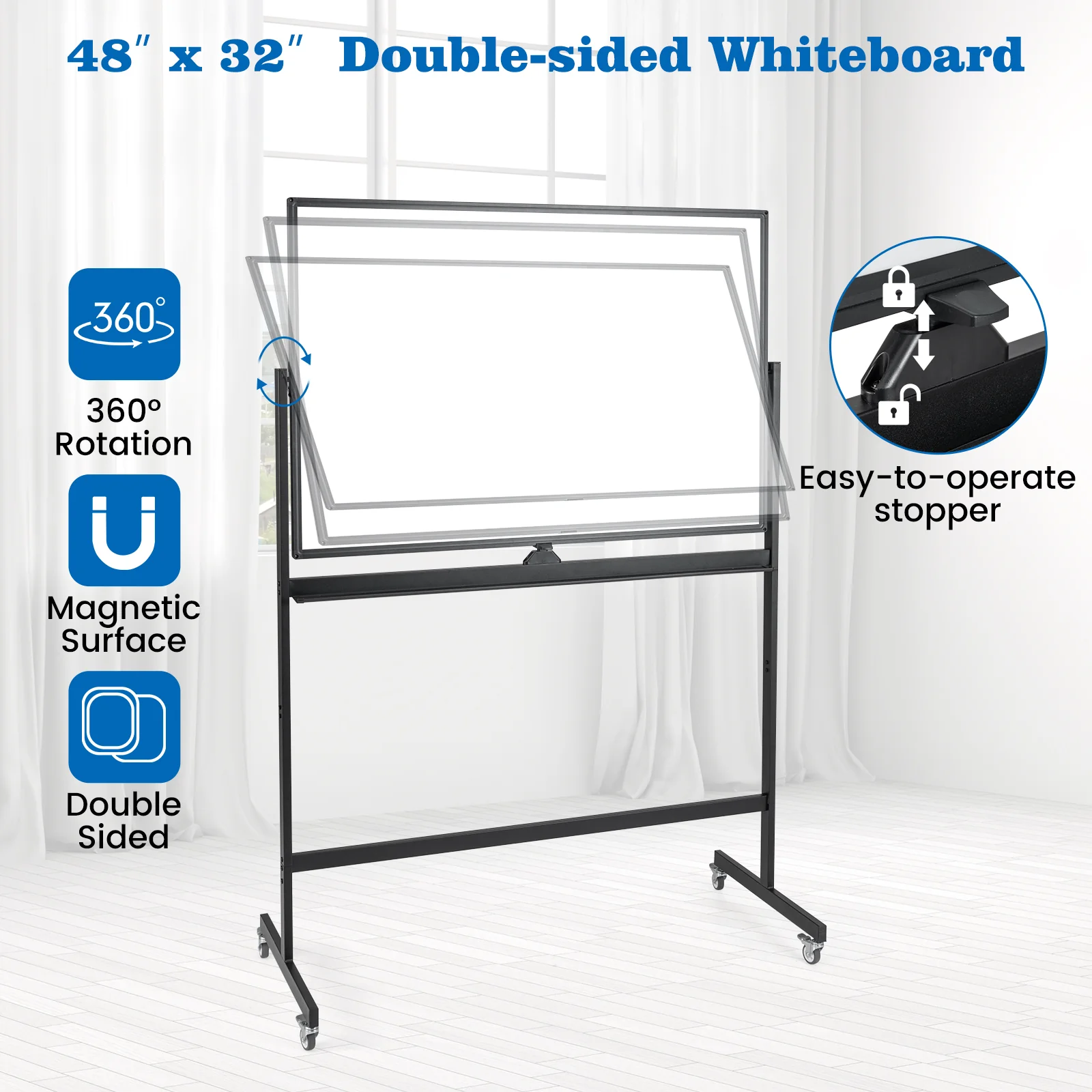 32 x 47 Inch Portable Rolling Board, White, Black - Image 9
