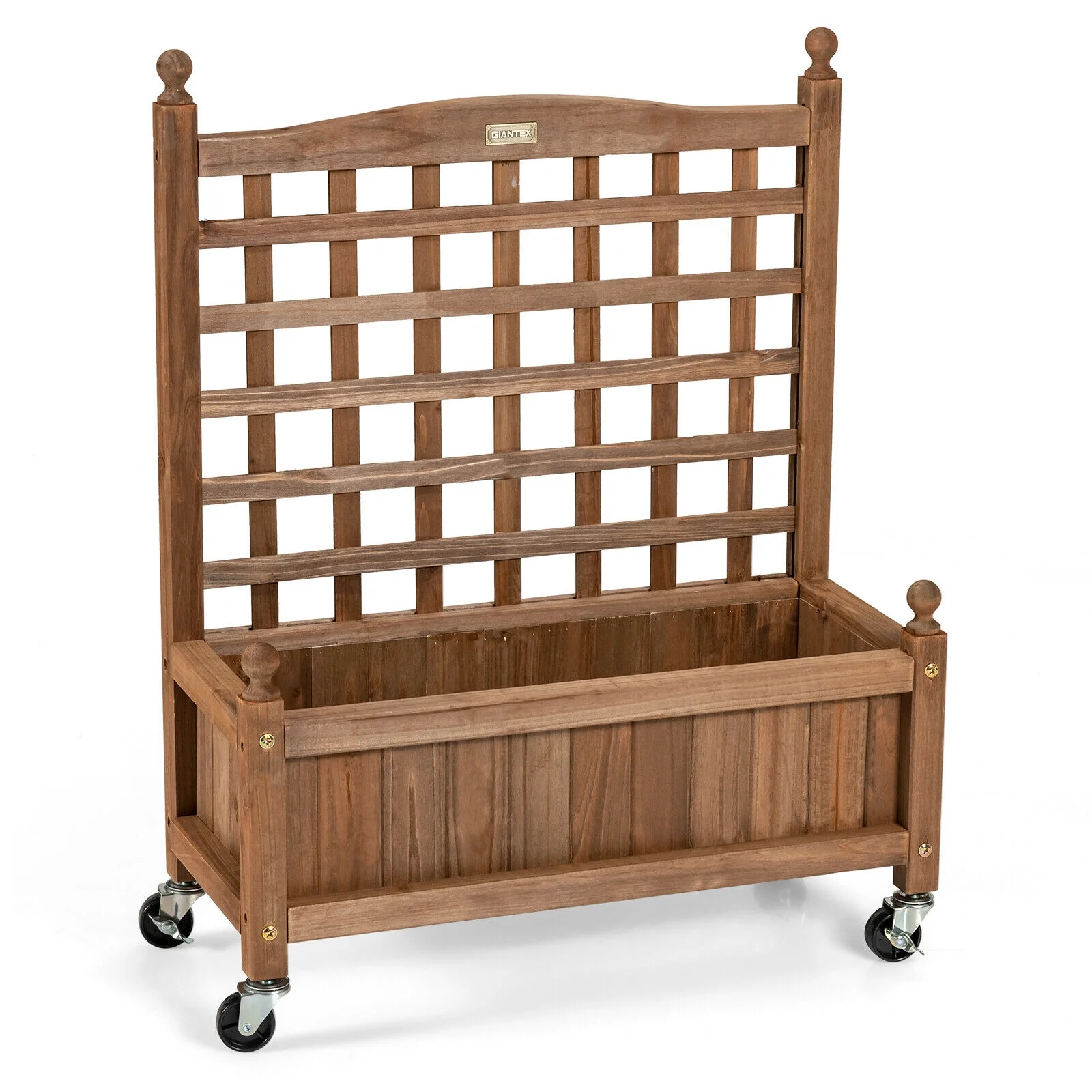 32in Wood Planter Box With Trellis, Raised Bed, Brown