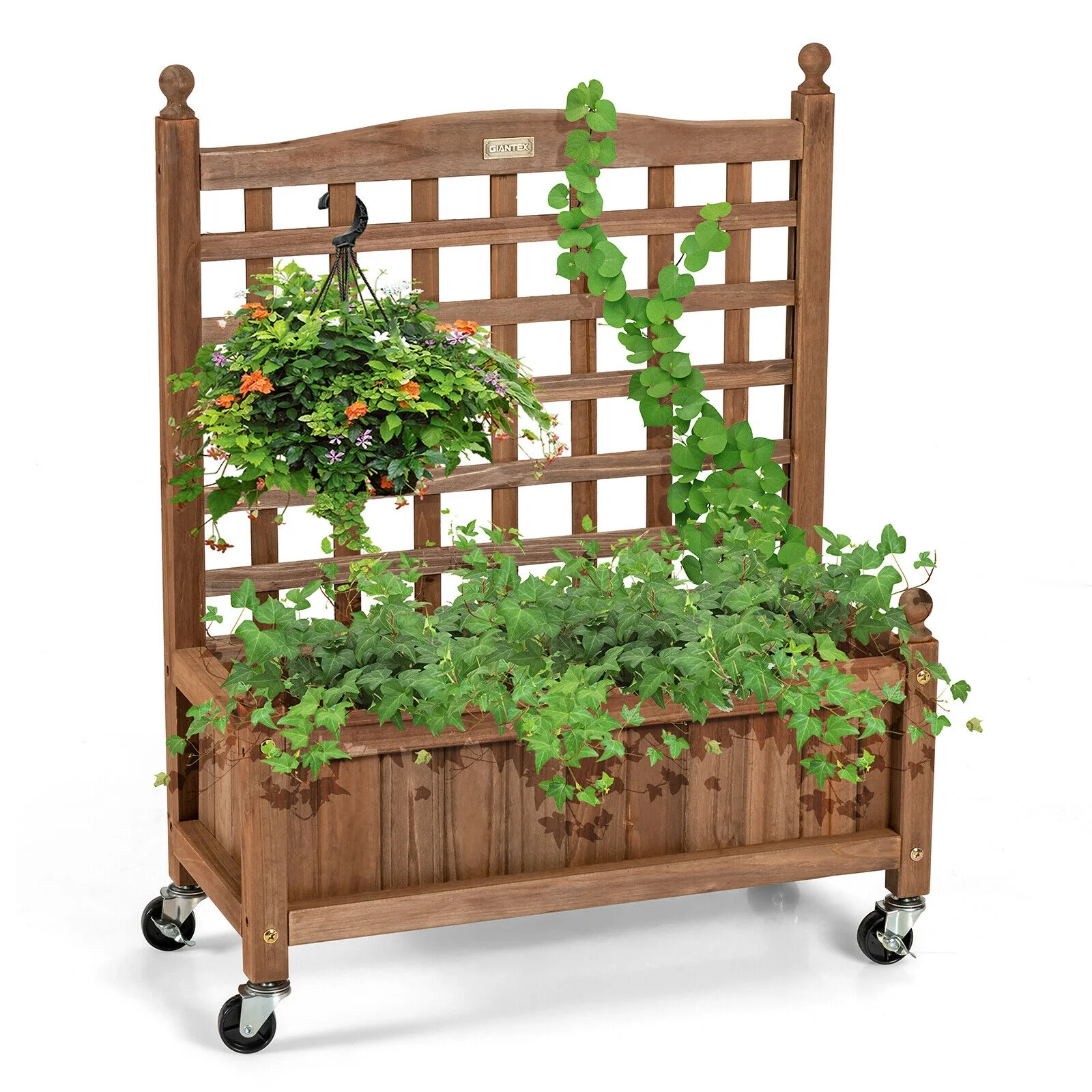 32in Wood Planter Box With Trellis, Raised Bed, Brown - Image 8