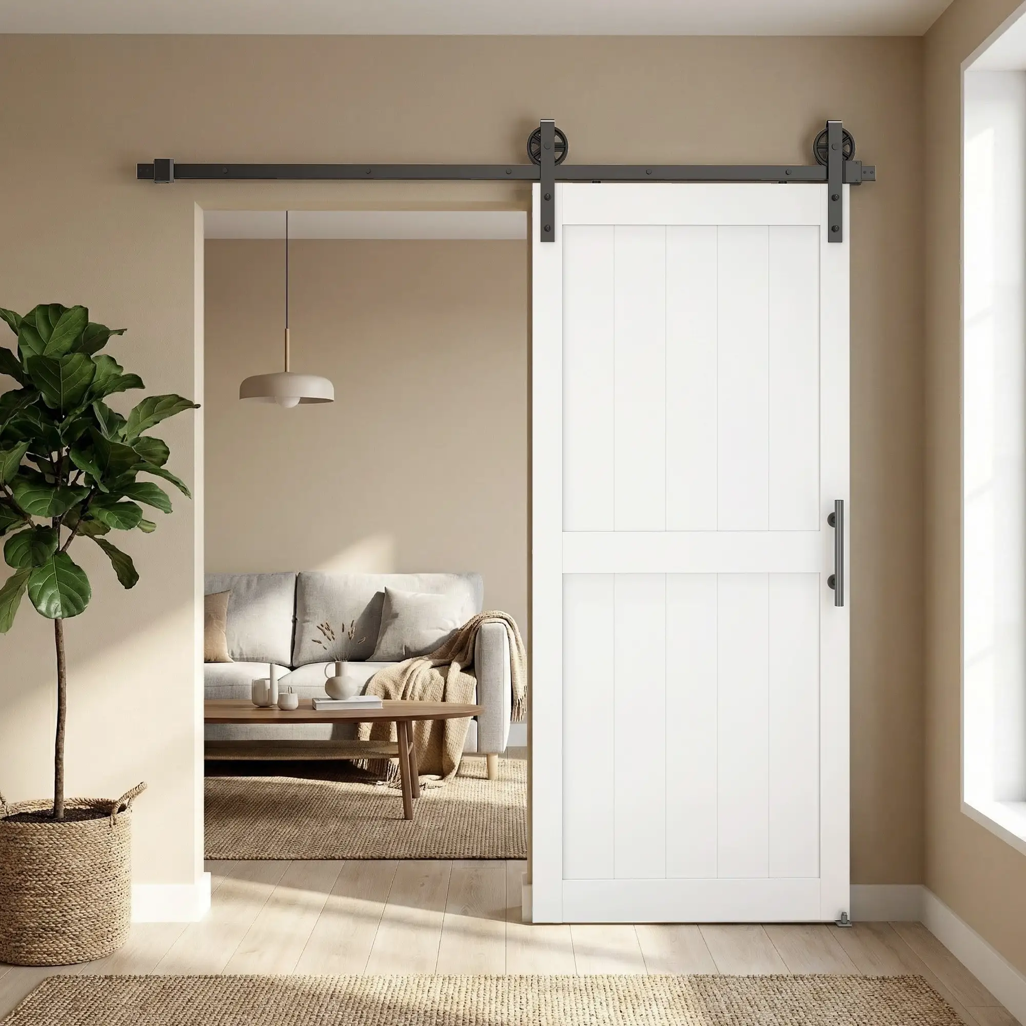 32inx84in Barn Door, Sliding Hardware Kit, Upgraded Rollers, White - Image 10