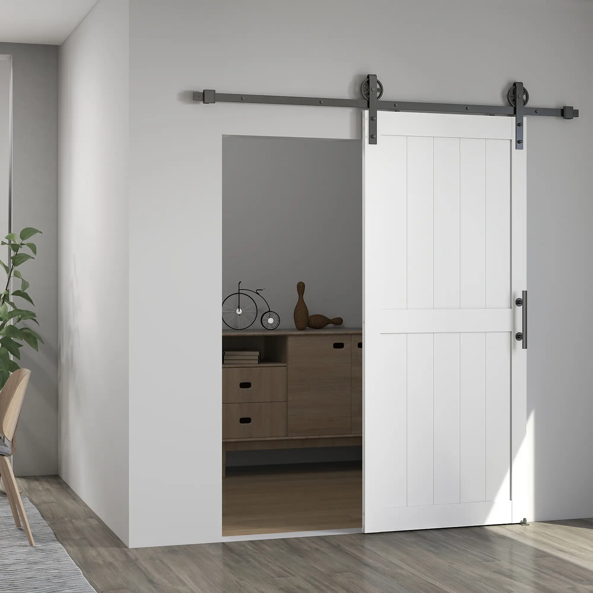 32inx84in Barn Door, Sliding Hardware Kit, Upgraded Rollers, White - Image 2
