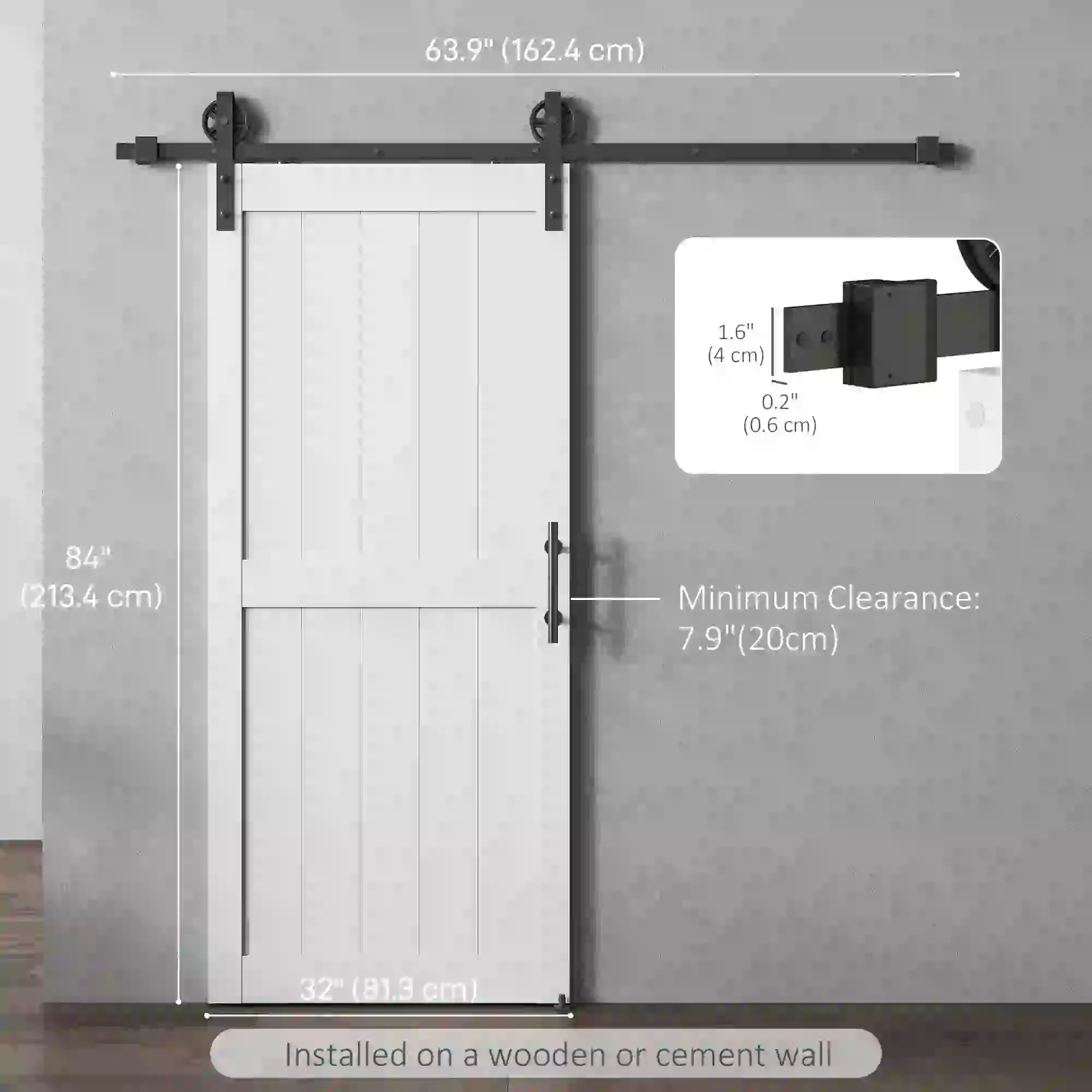 32inx84in Barn Door, Sliding Hardware Kit, Upgraded Rollers, White - Image 3