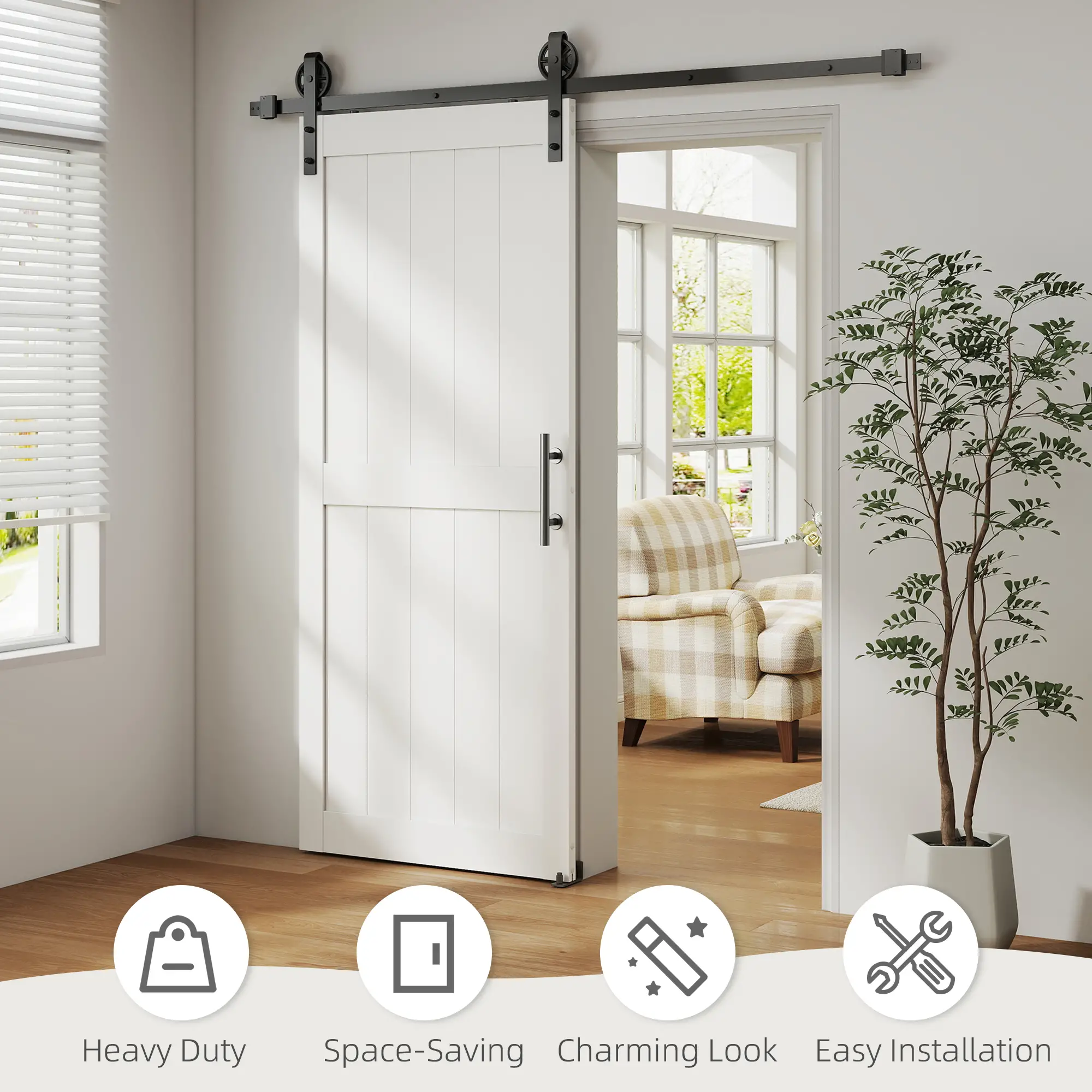 32inx84in Barn Door, Sliding Hardware Kit, Upgraded Rollers, White - Image 5