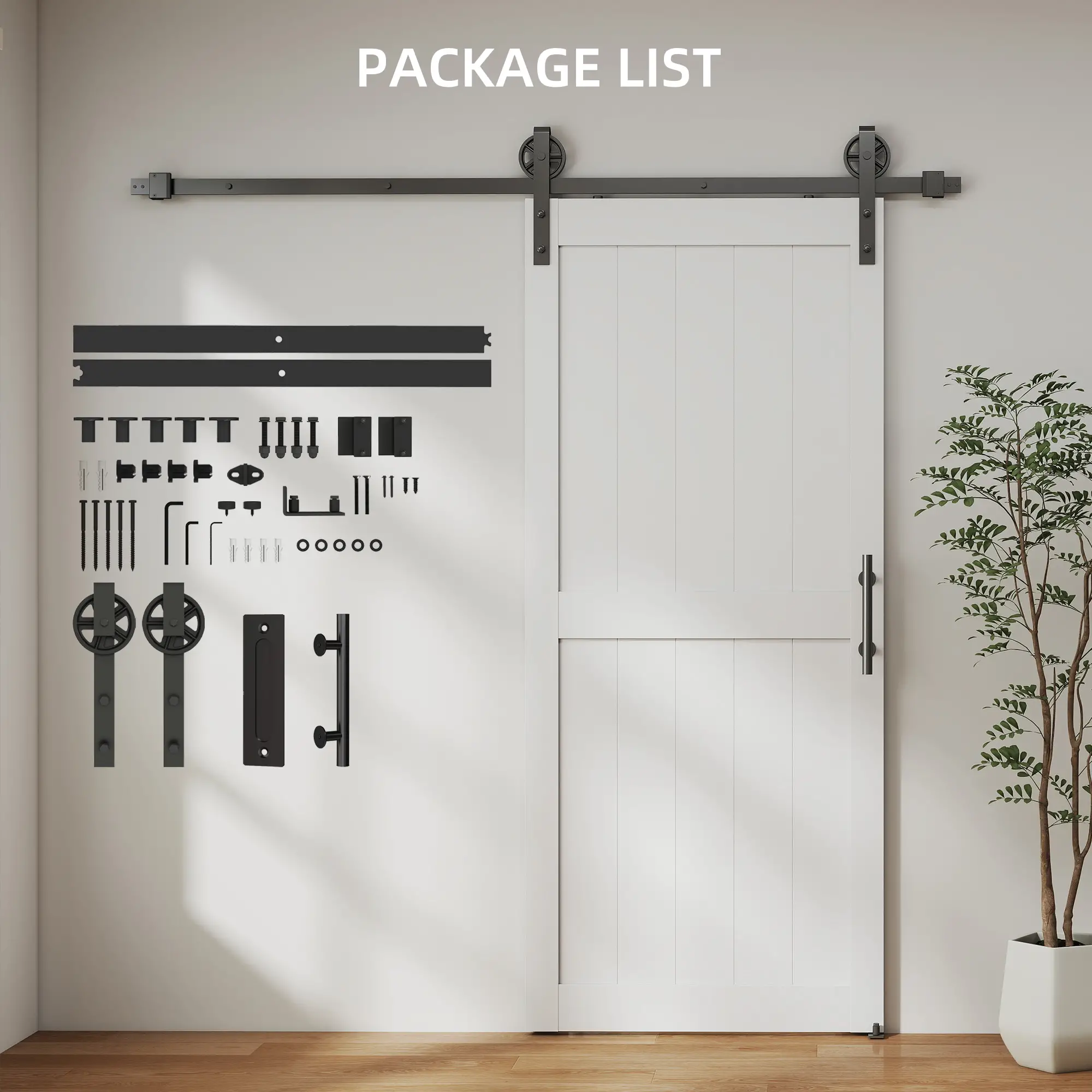 32inx84in Barn Door, Sliding Hardware Kit, Upgraded Rollers, White - Image 6