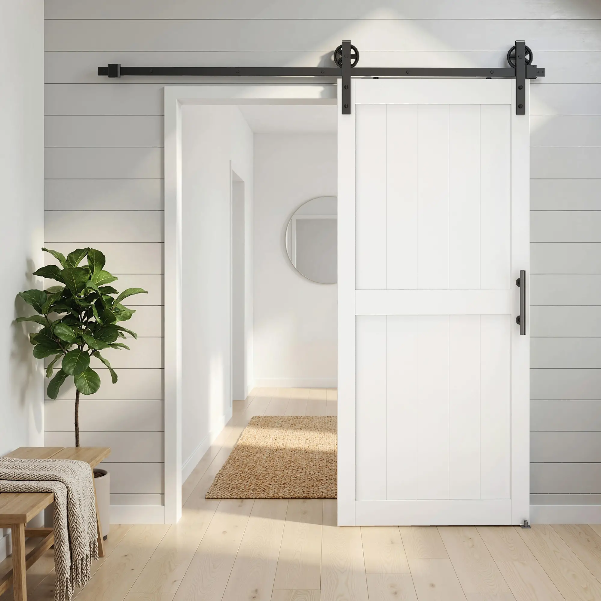 32inx84in Barn Door, Sliding Hardware Kit, Upgraded Rollers, White - Image 7