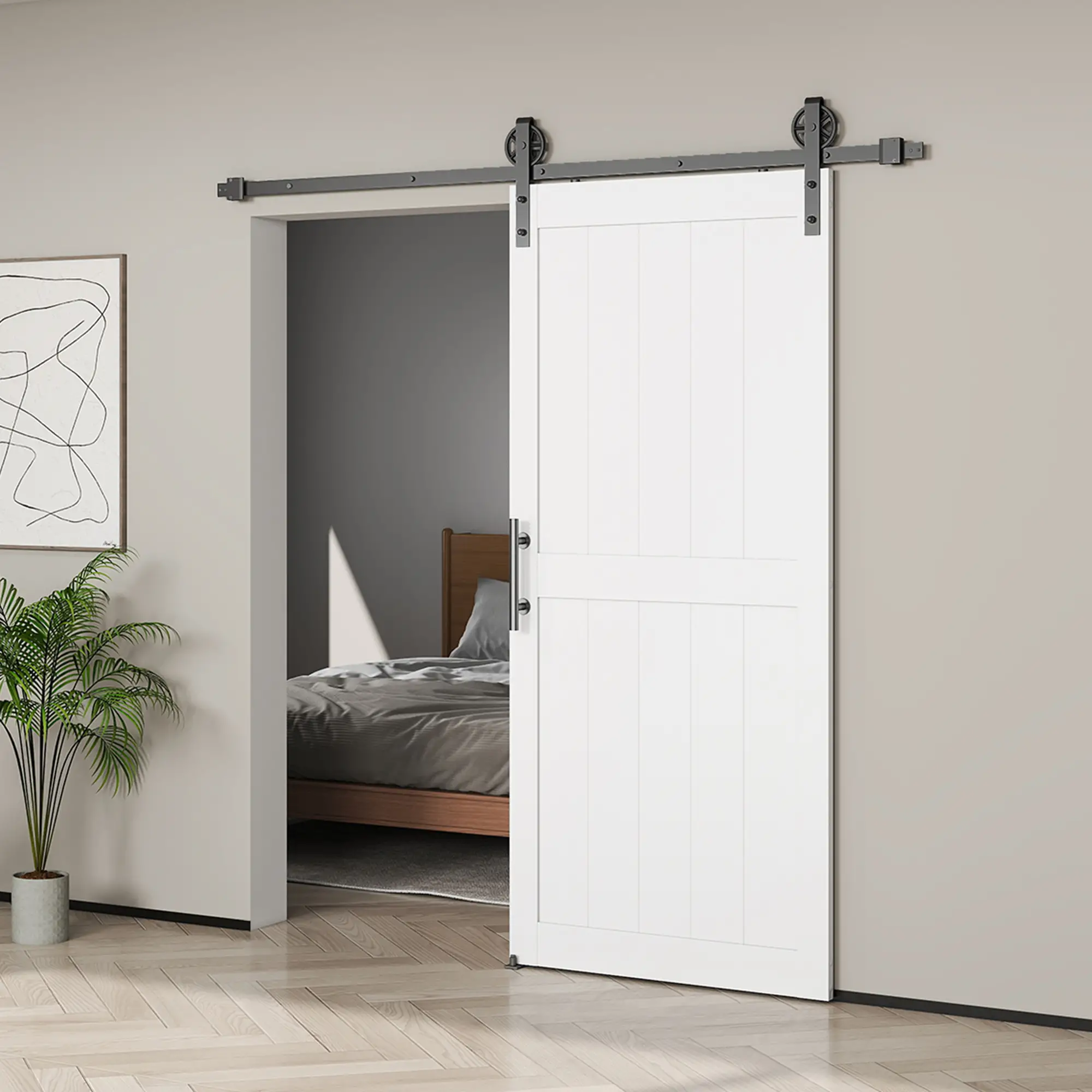 32inx84in Barn Door, Sliding Hardware Kit, Upgraded Rollers, White - Image 8