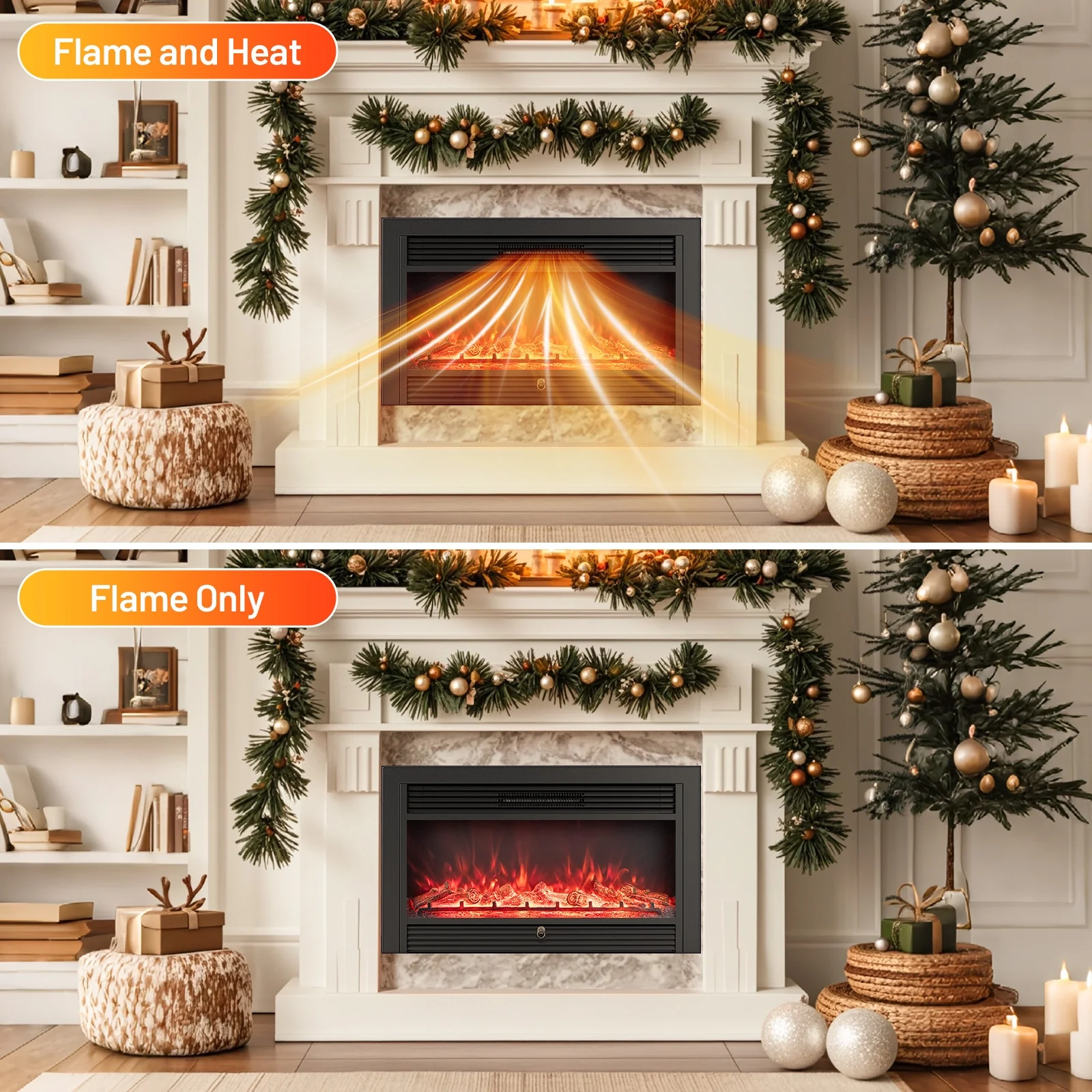 33/36-Inch Electric Fireplace Insert, 750W/1500W Heater, Black - Image 10