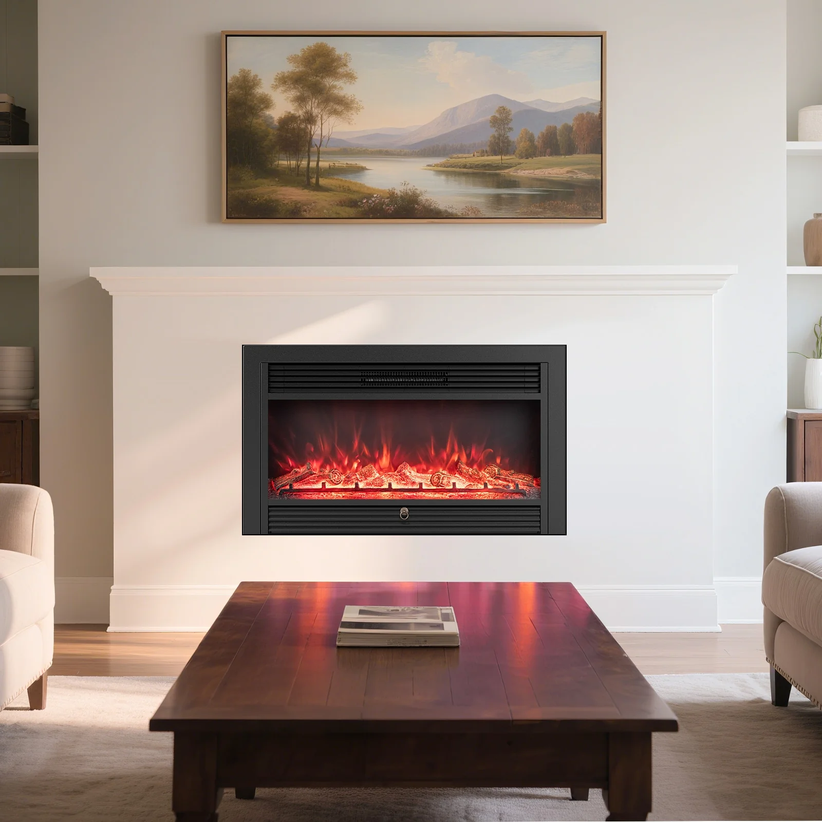 33/36-Inch Electric Fireplace Insert, 750W/1500W Heater, Black - Image 2