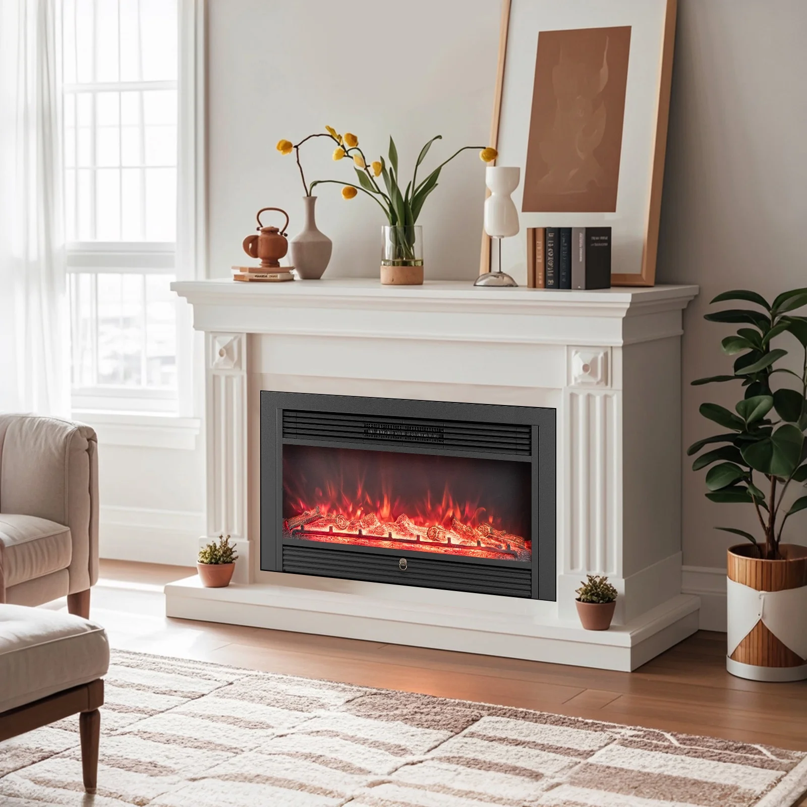 33/36-Inch Electric Fireplace Insert, 750W/1500W Heater, Black - Image 3